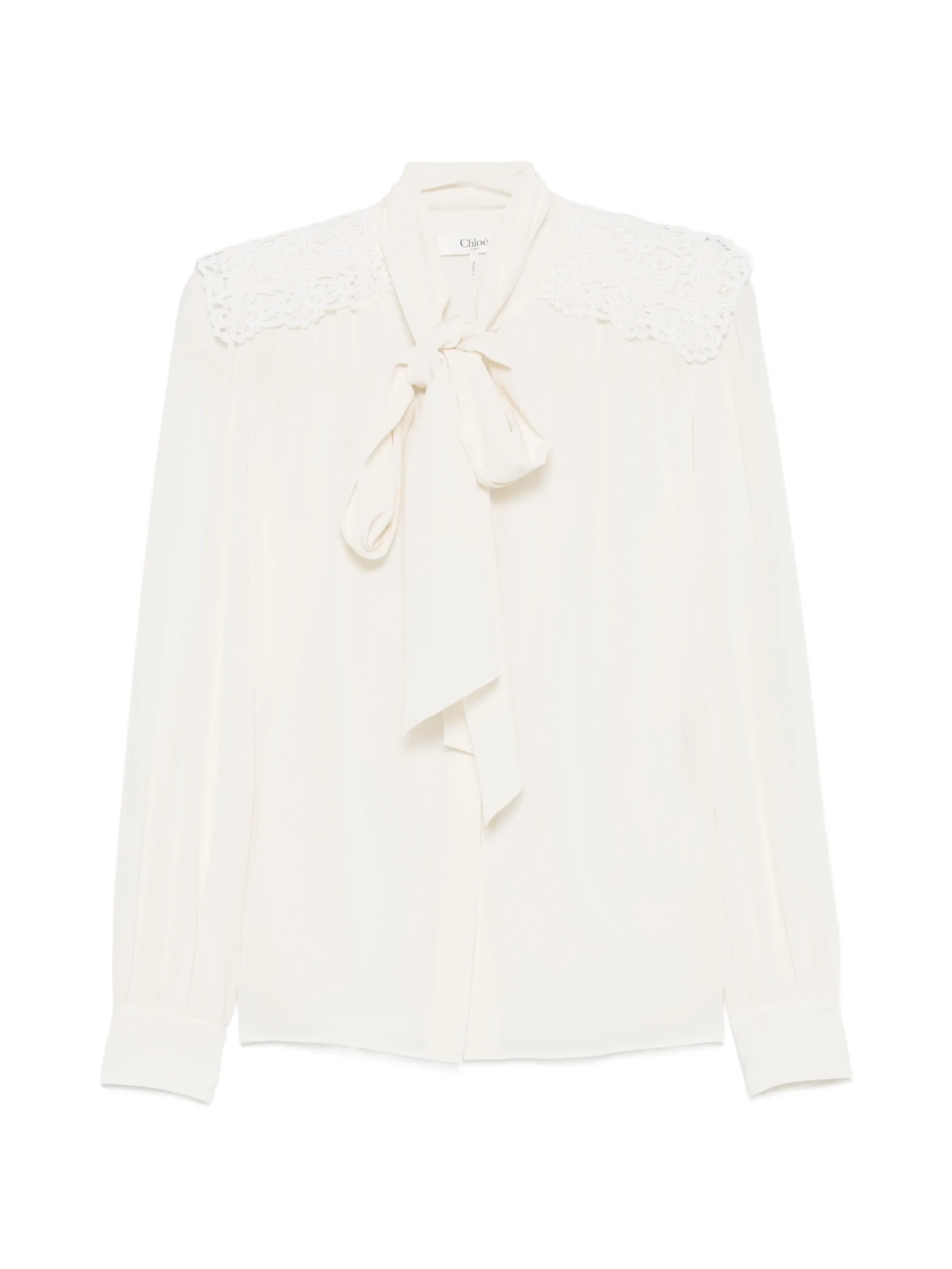 lace-trimmed pussy-bow blouse