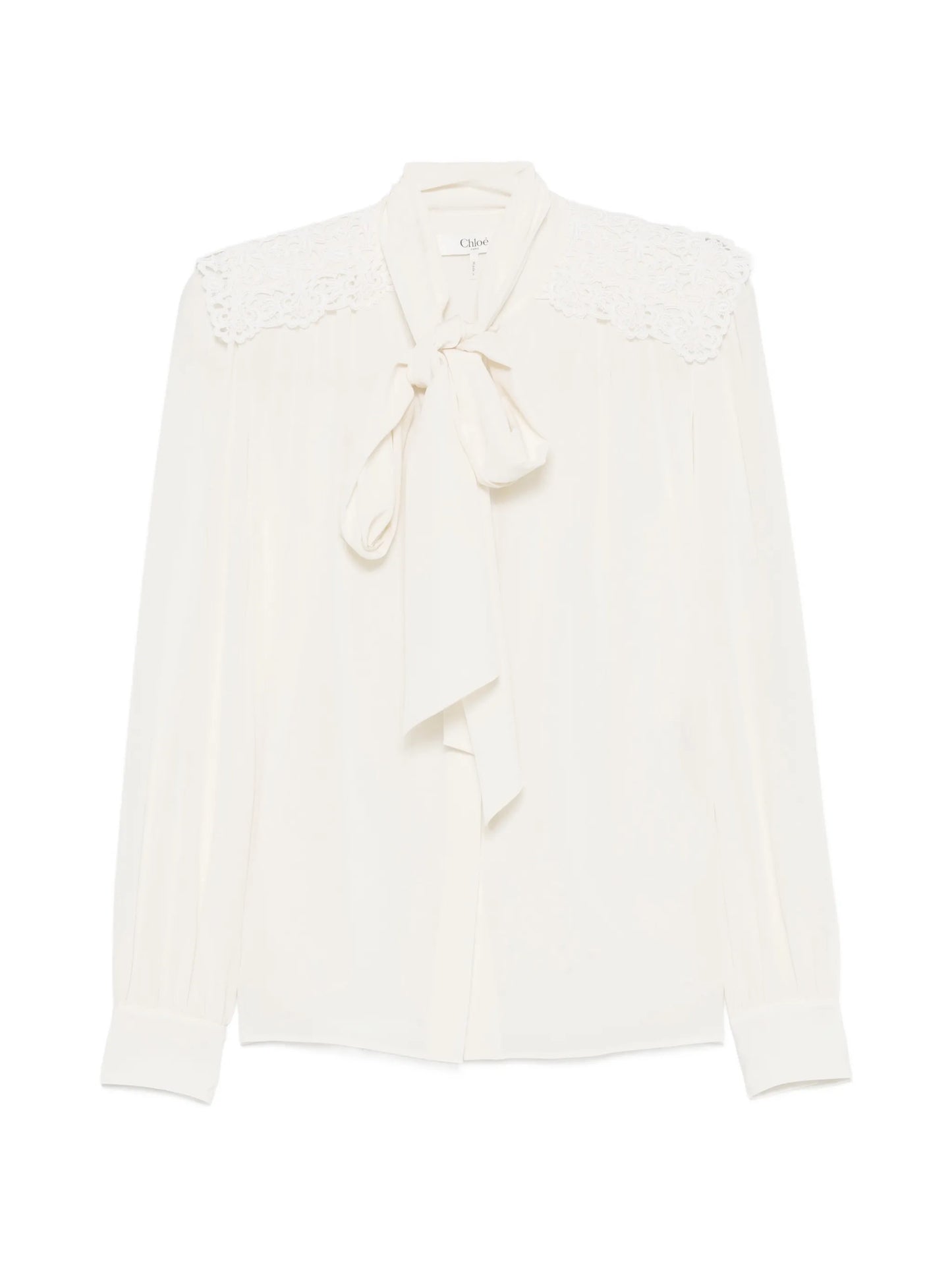 lace-panelled pussy-bow blouse