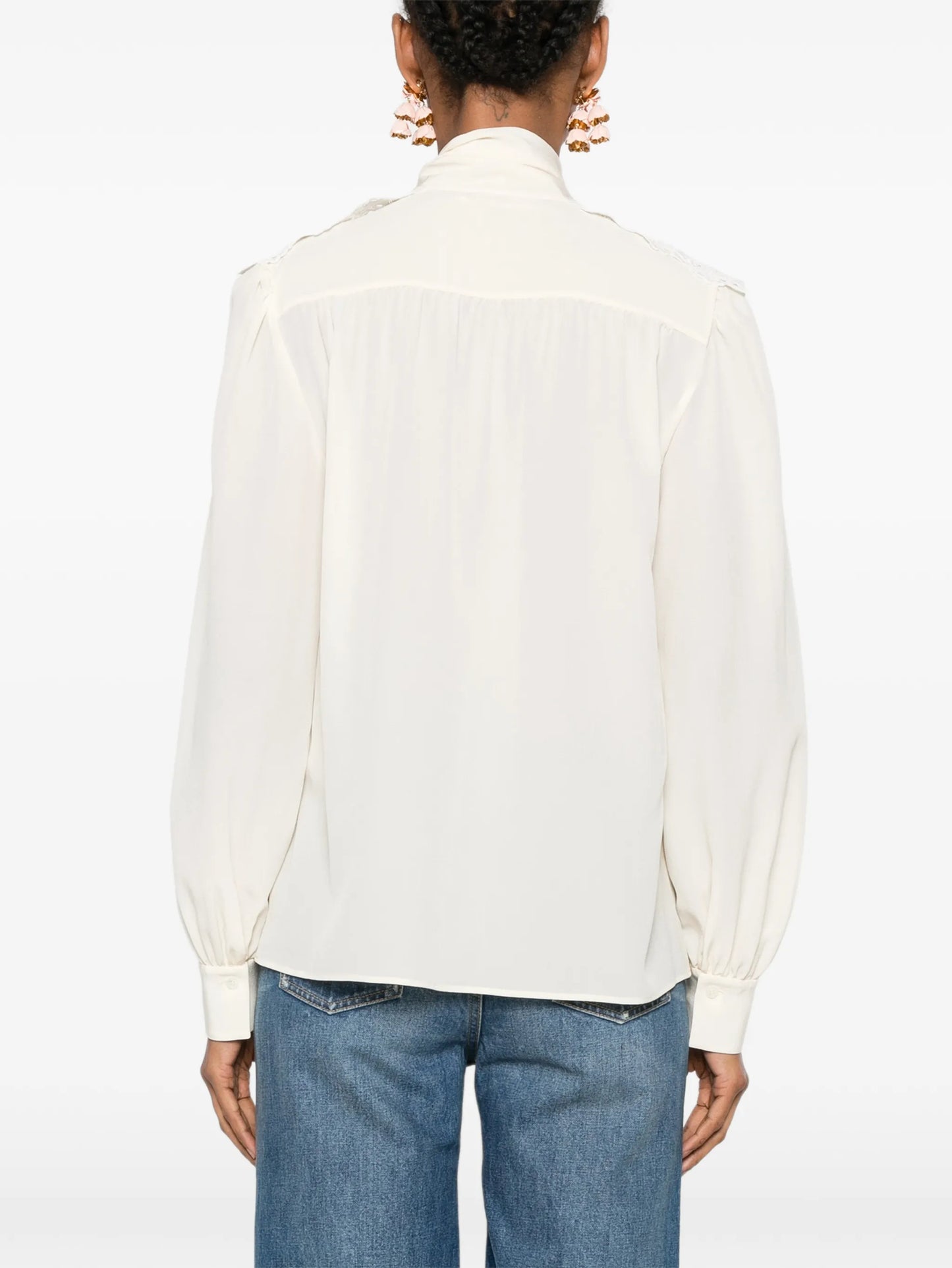lace-trimmed pussy-bow blouse