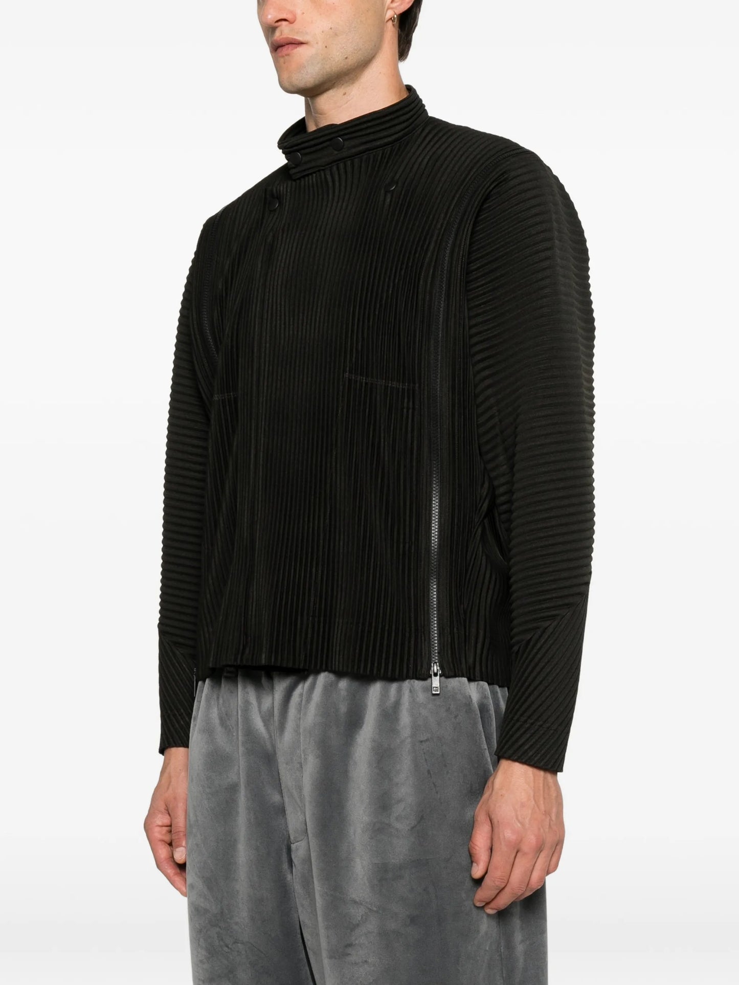 zip-detail pleated jacket