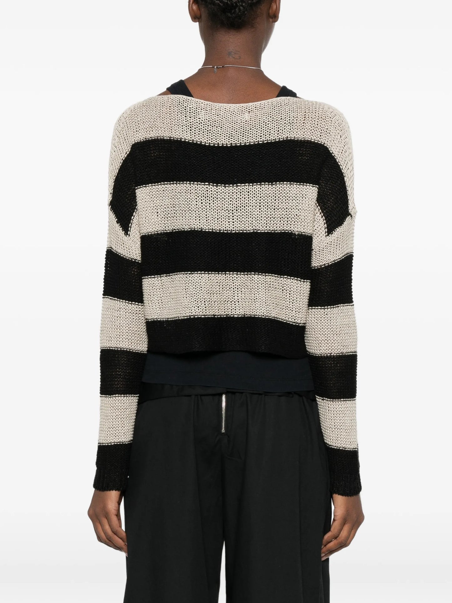 stripe-pattern bateau-neck sweater
