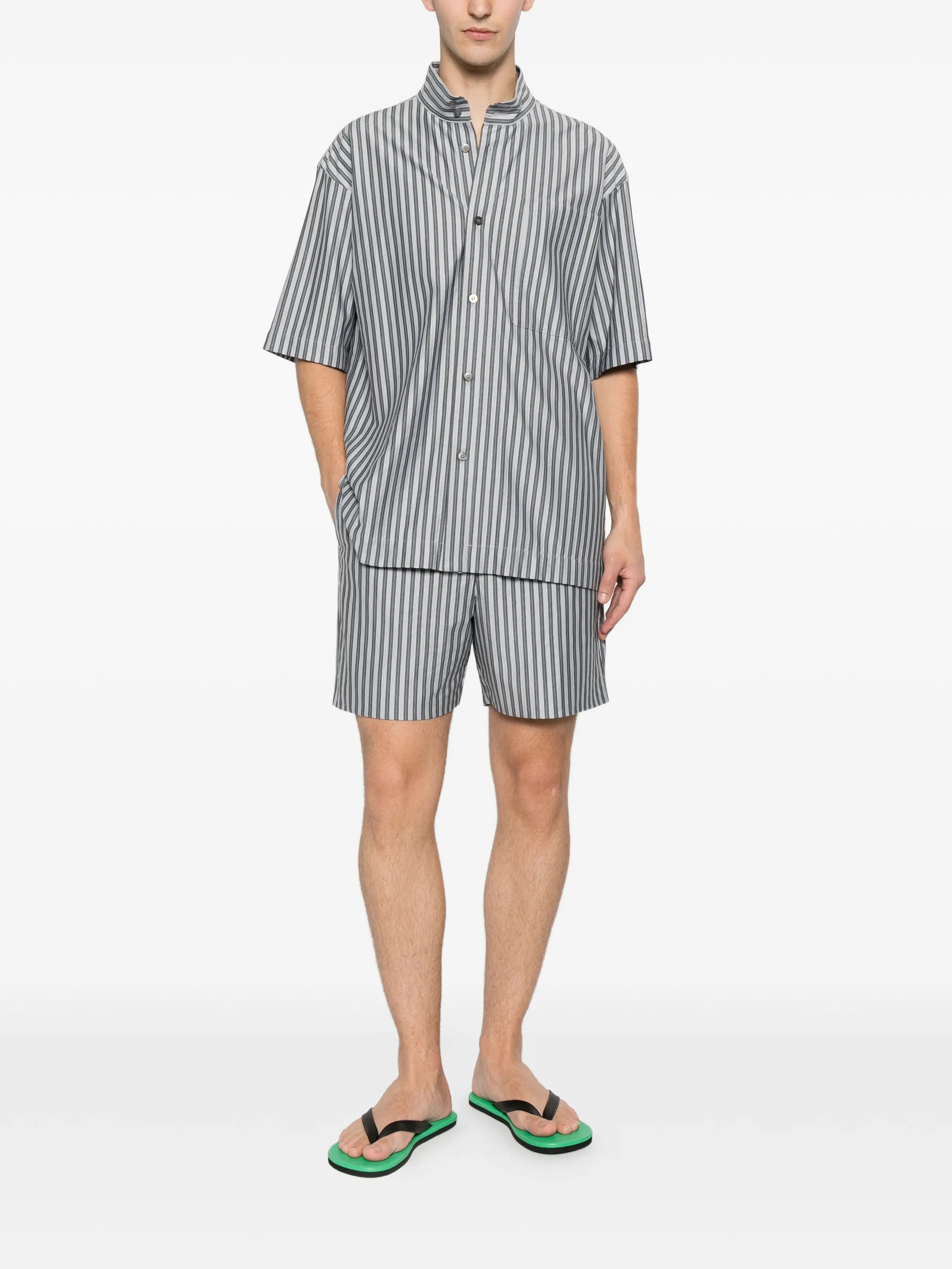 striped band-collar shirt
