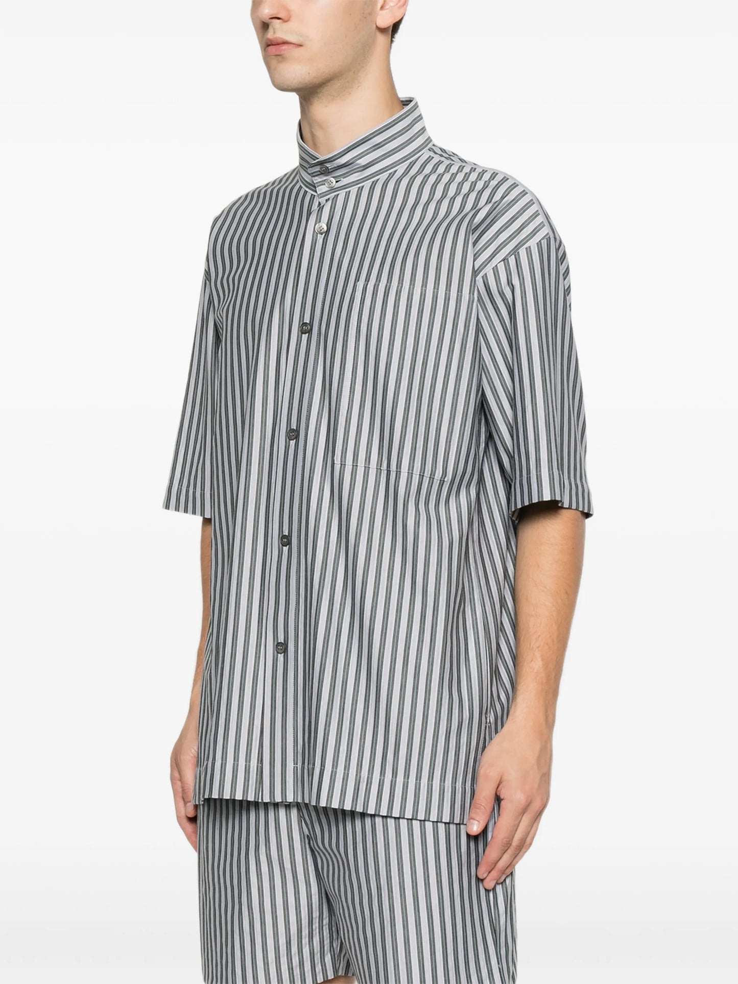 striped band-collar shirt