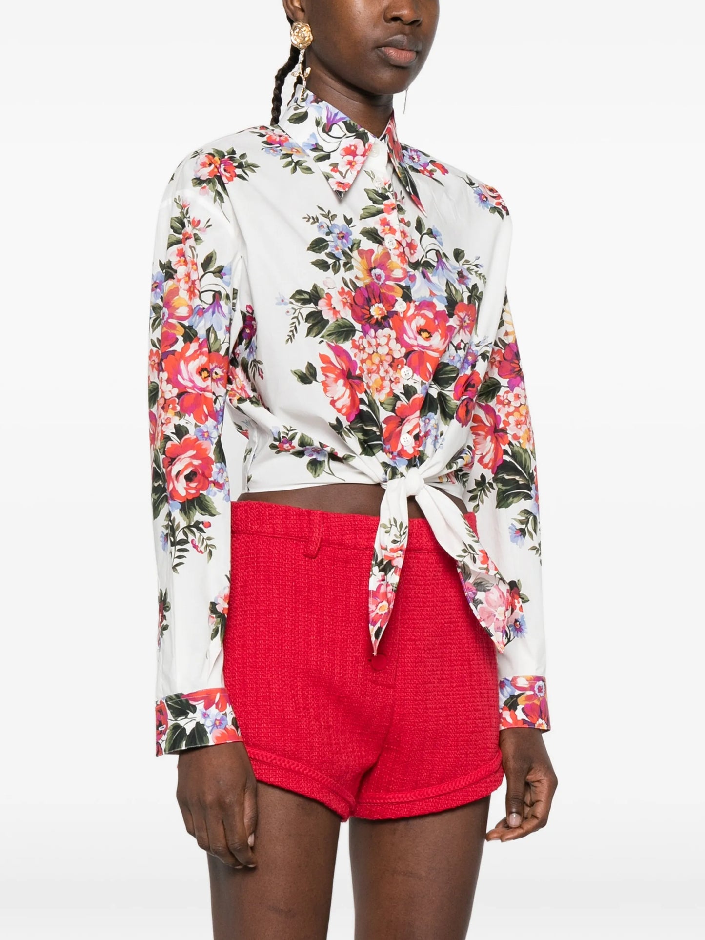 bouquet-print cotton shirt