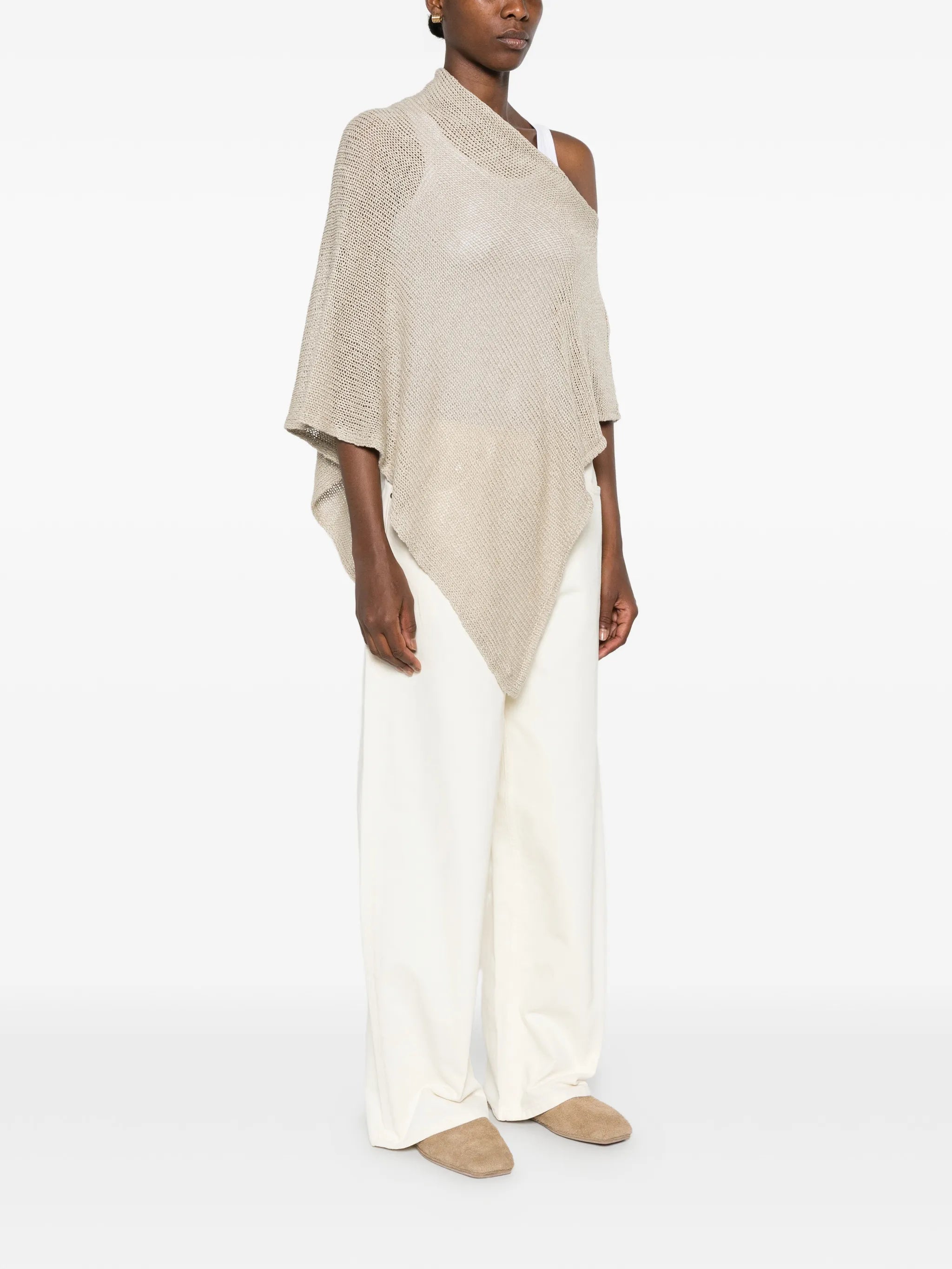 open-knit asymmetric poncho