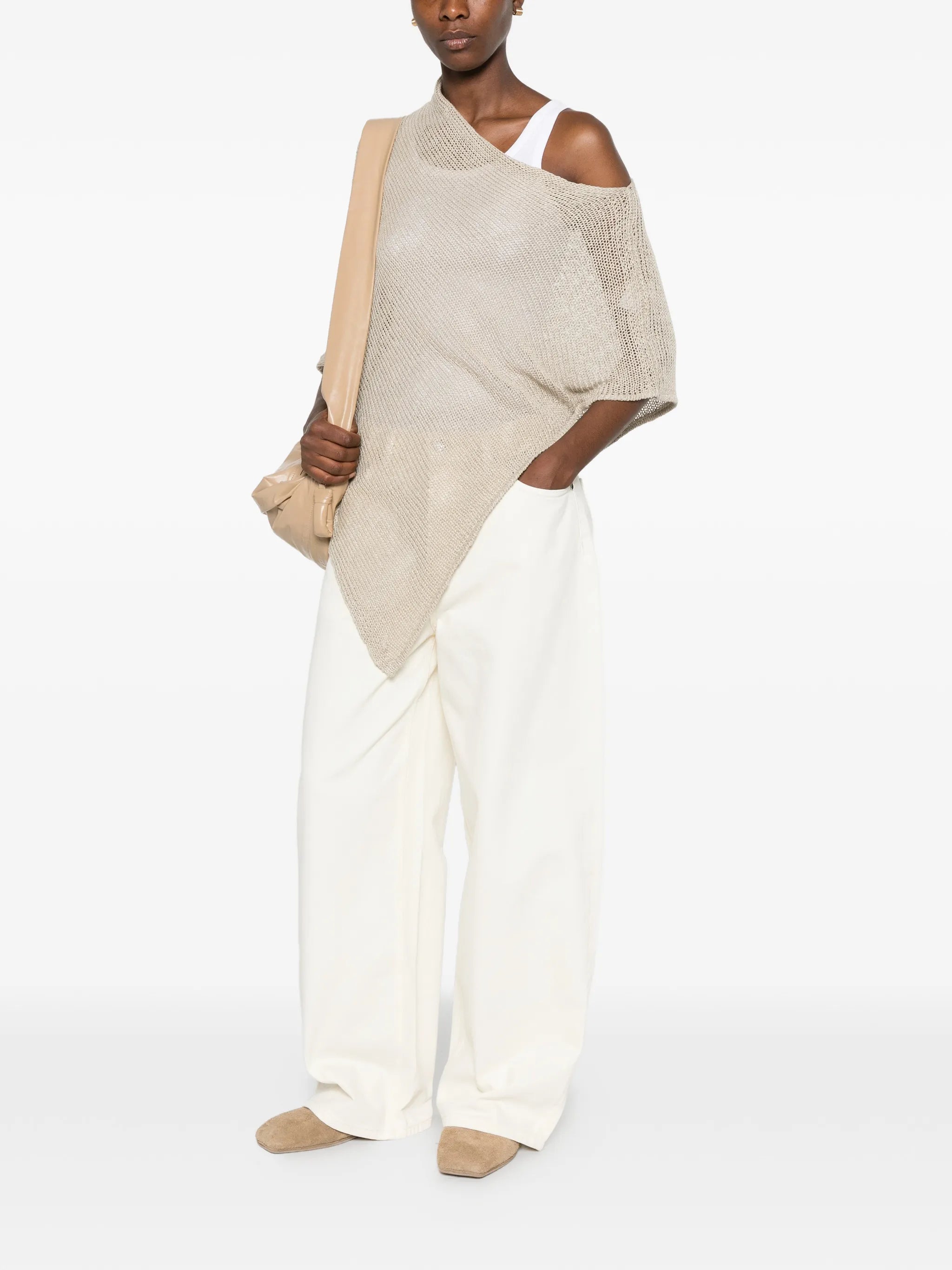 open-knit asymmetric poncho