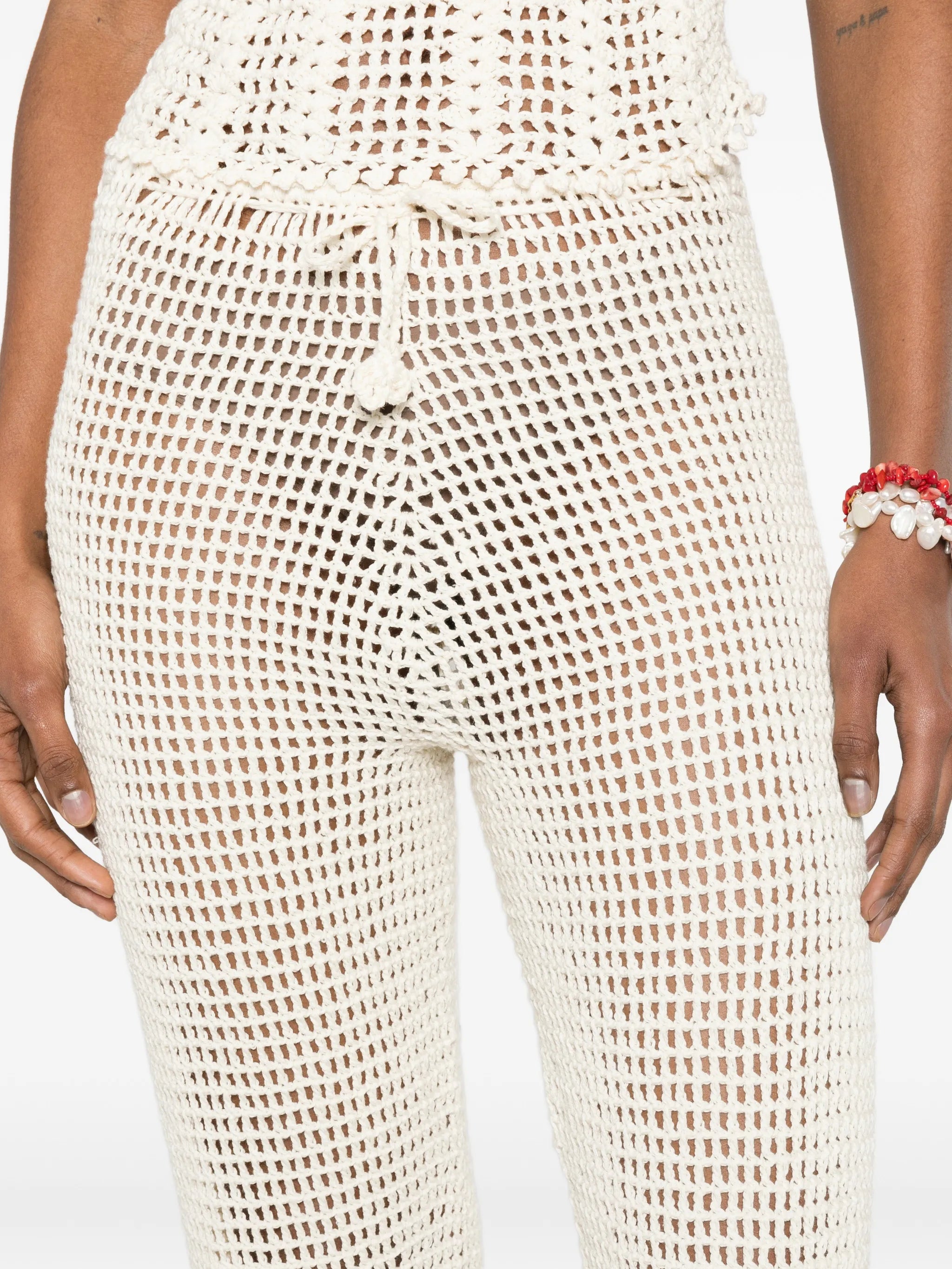 crochet-knit trousers