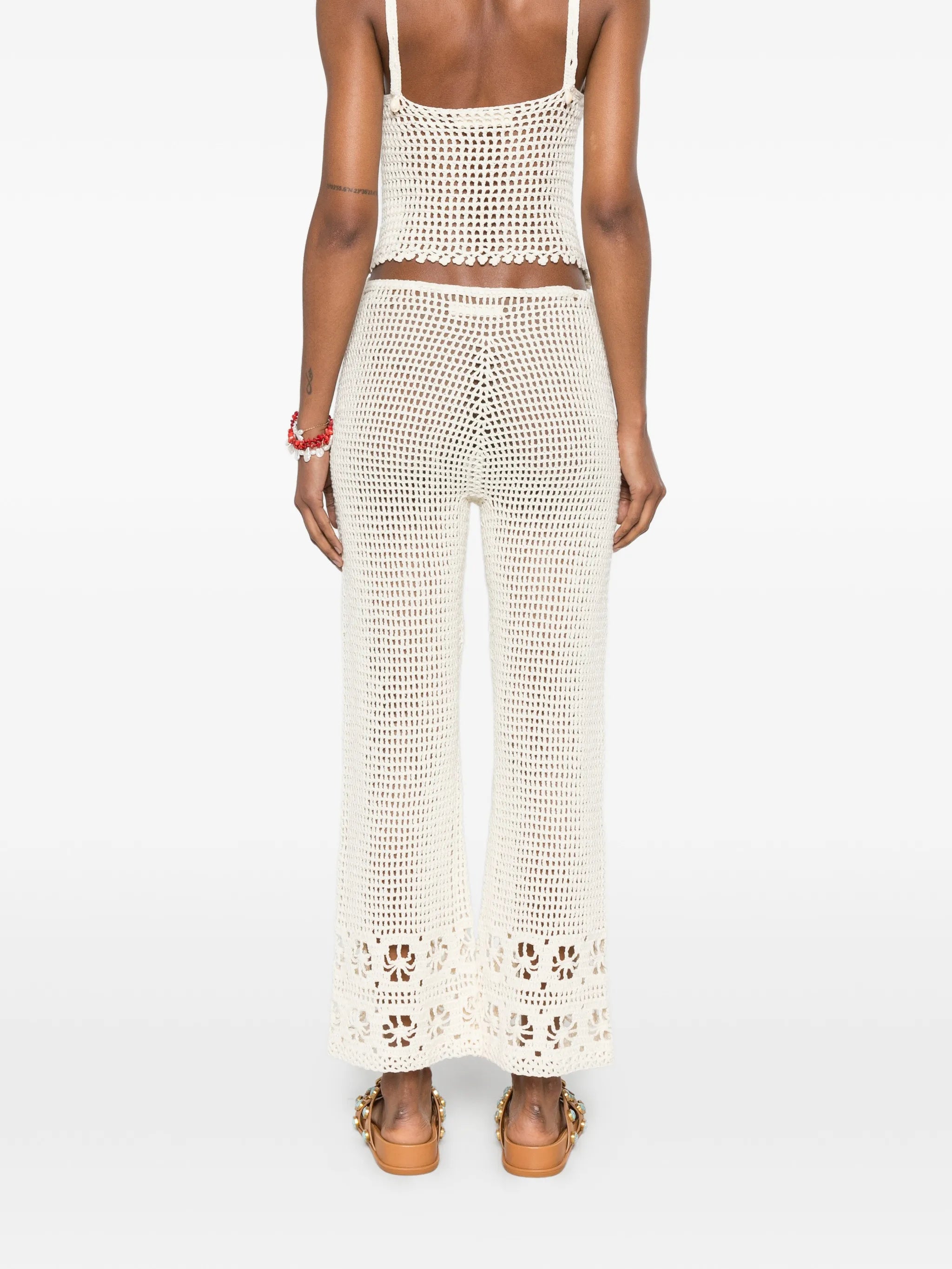 crochet-knit trousers