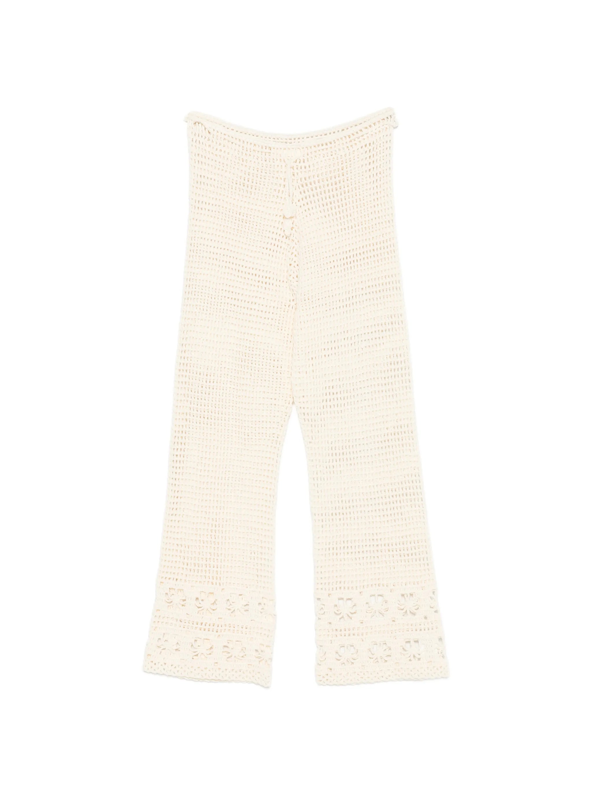 crochet-knit trousers
