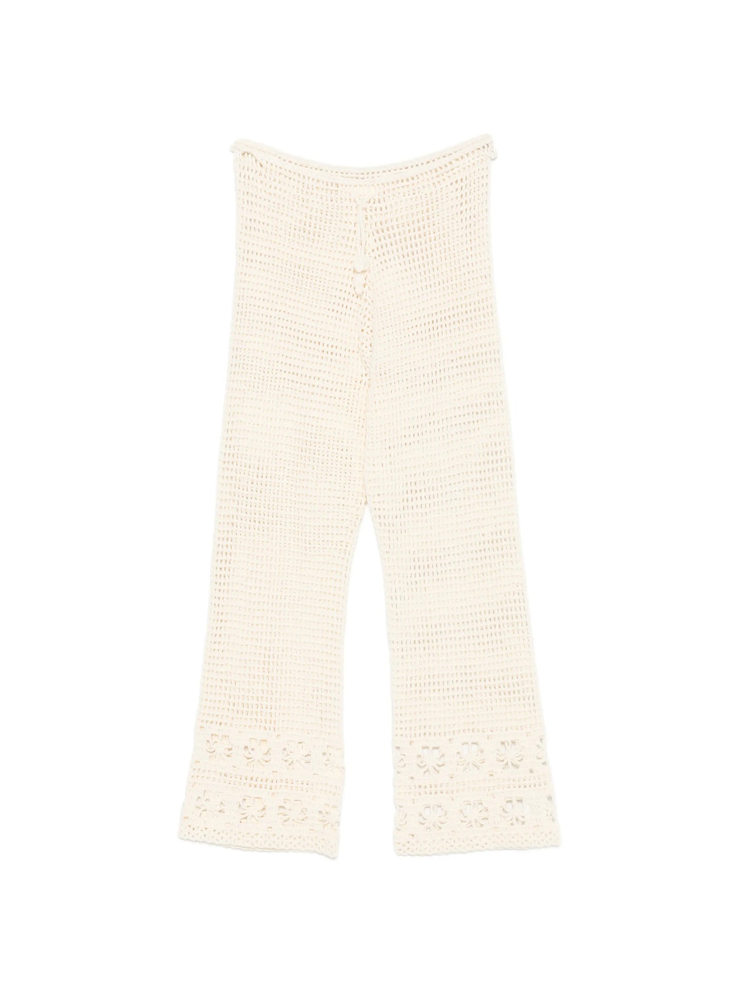 crochet-knit trousers