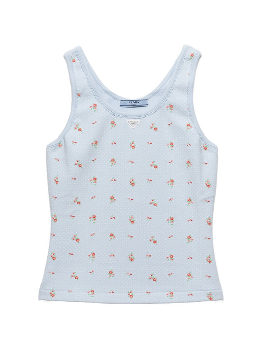 bouquet print ribbed knit top