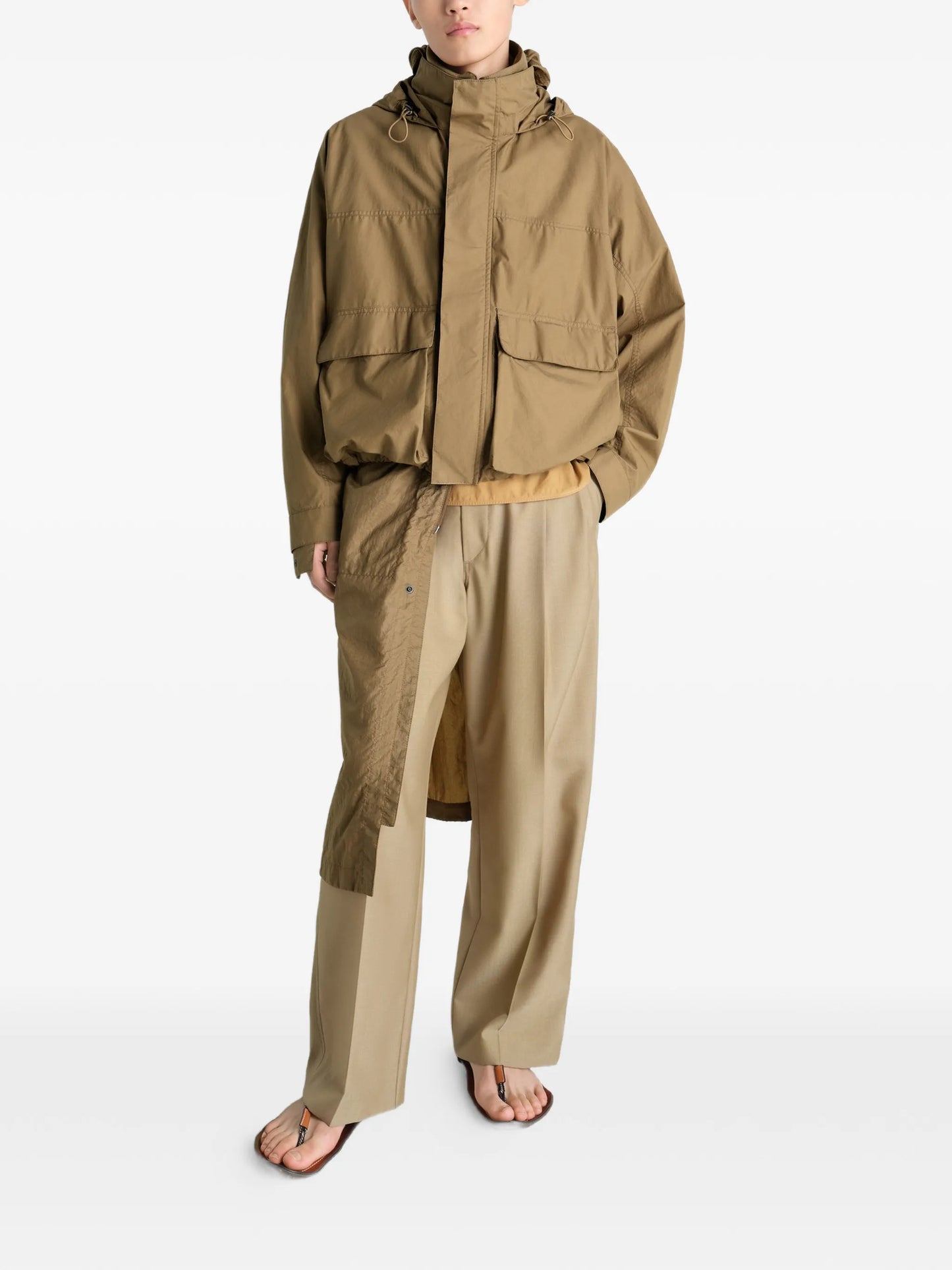 hooded pockets rain parka