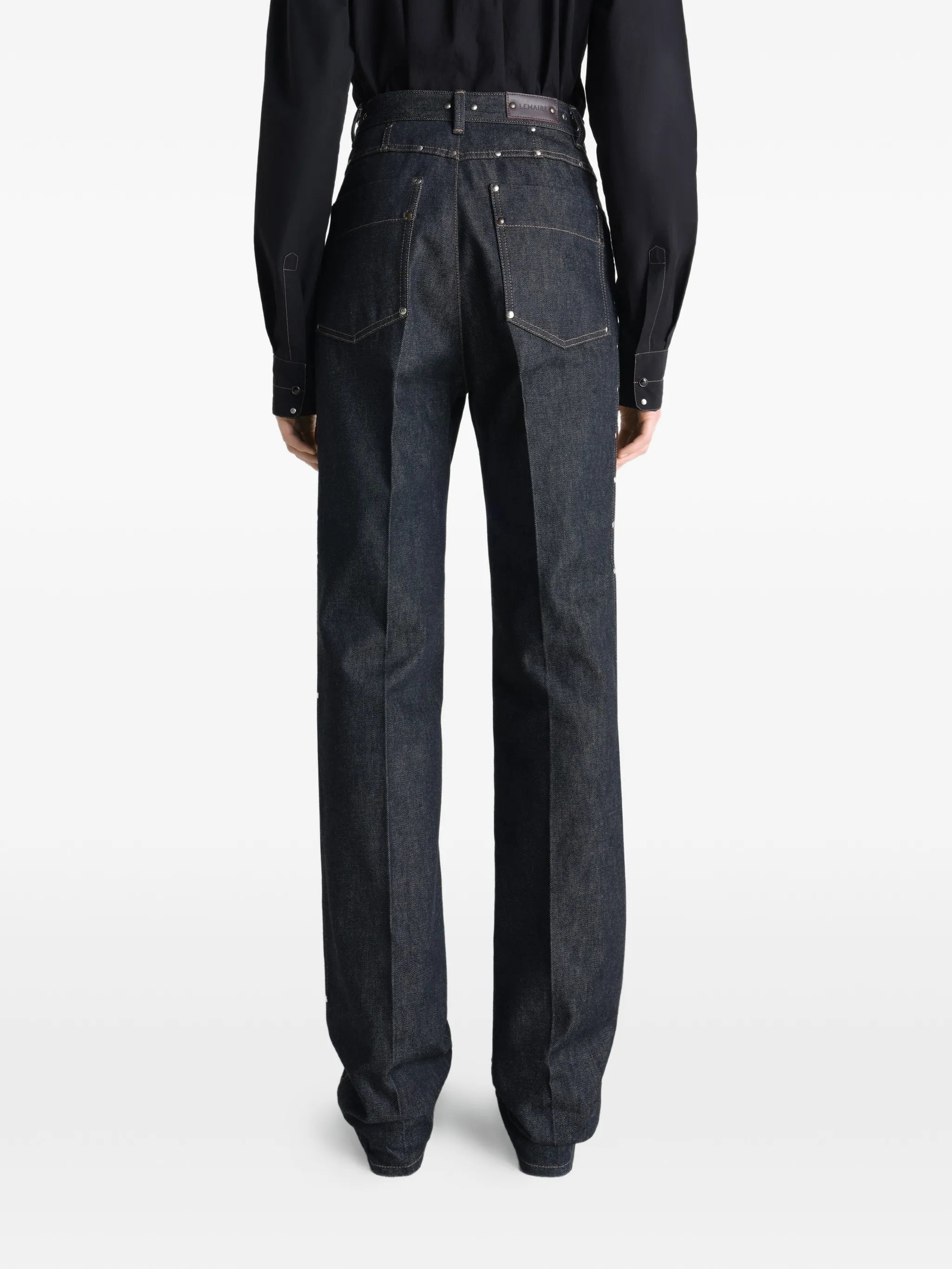 high-waisted studded straight trousers