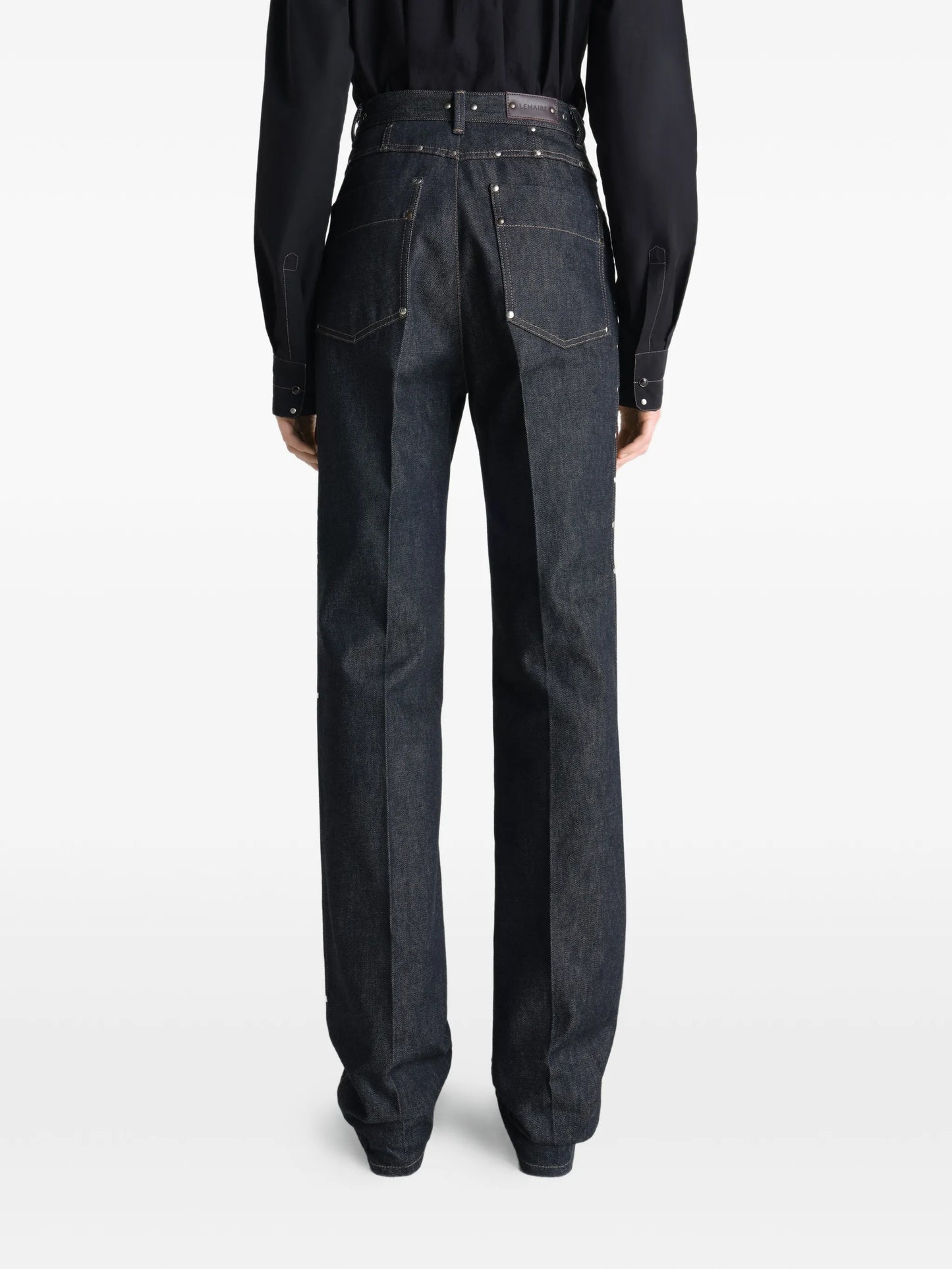 high-waisted studded straight trousers