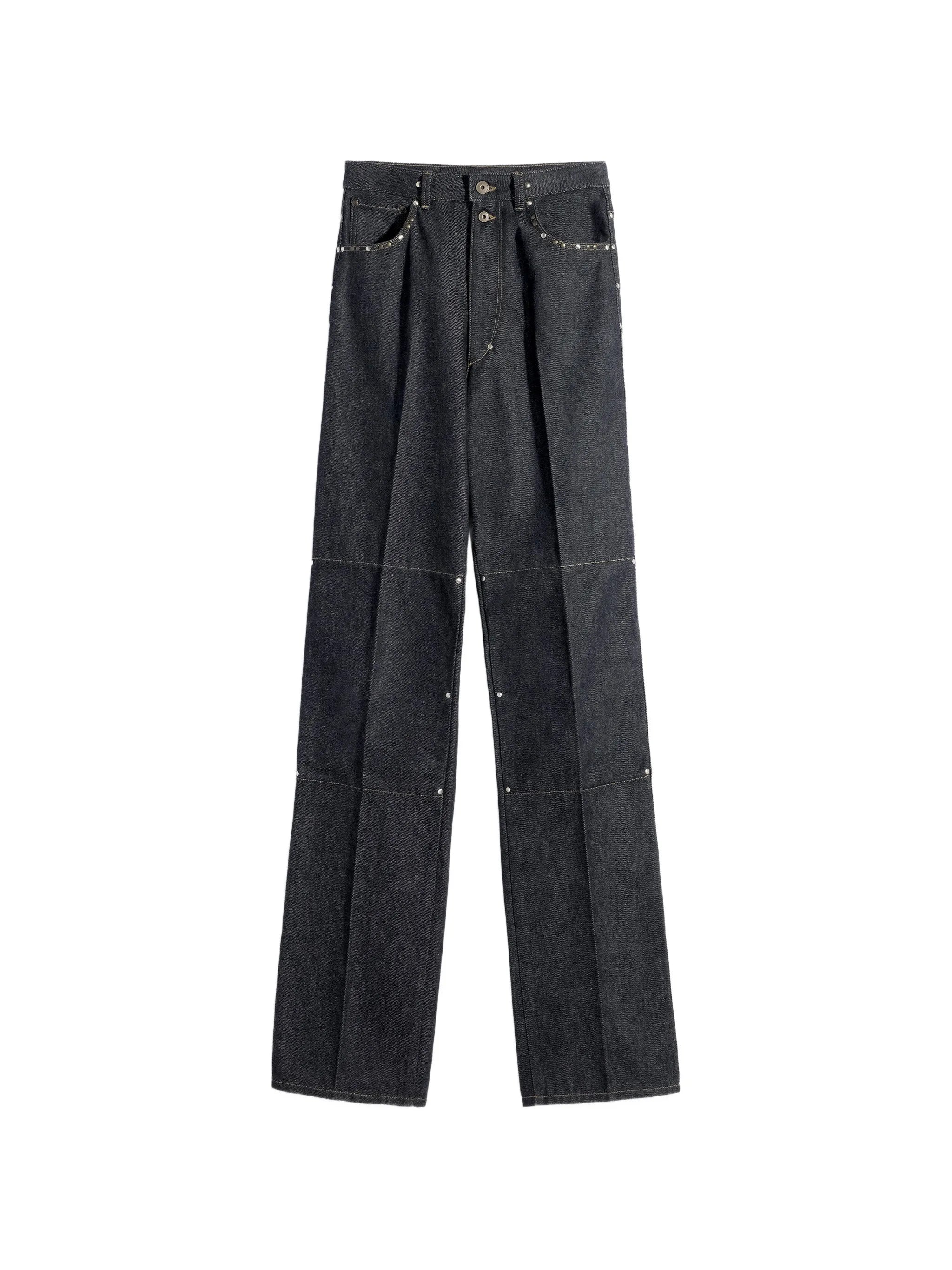 high-waisted studded straight trousers