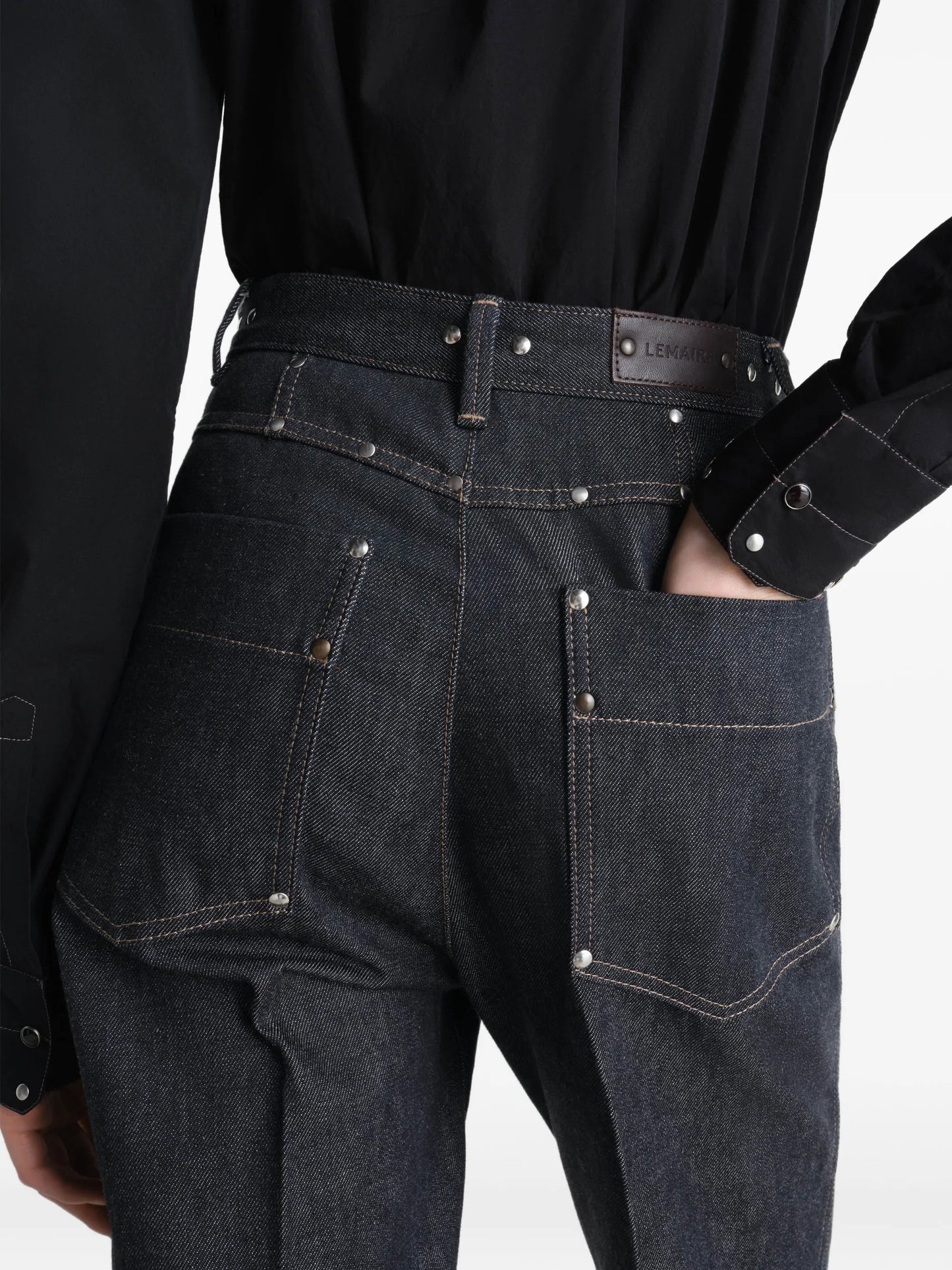 high-waisted studded straight trousers