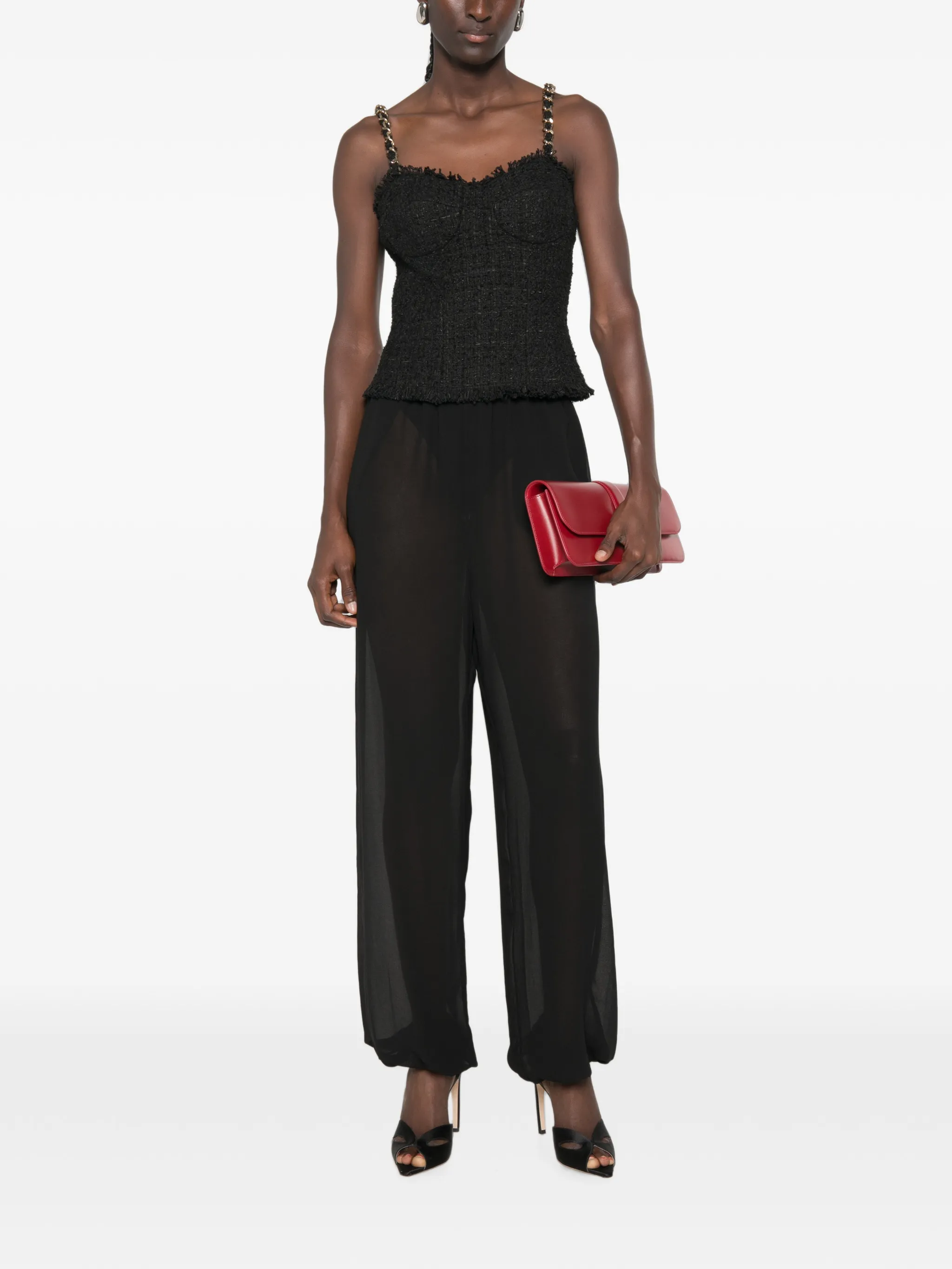 sleeveless tweed chain-link strap top