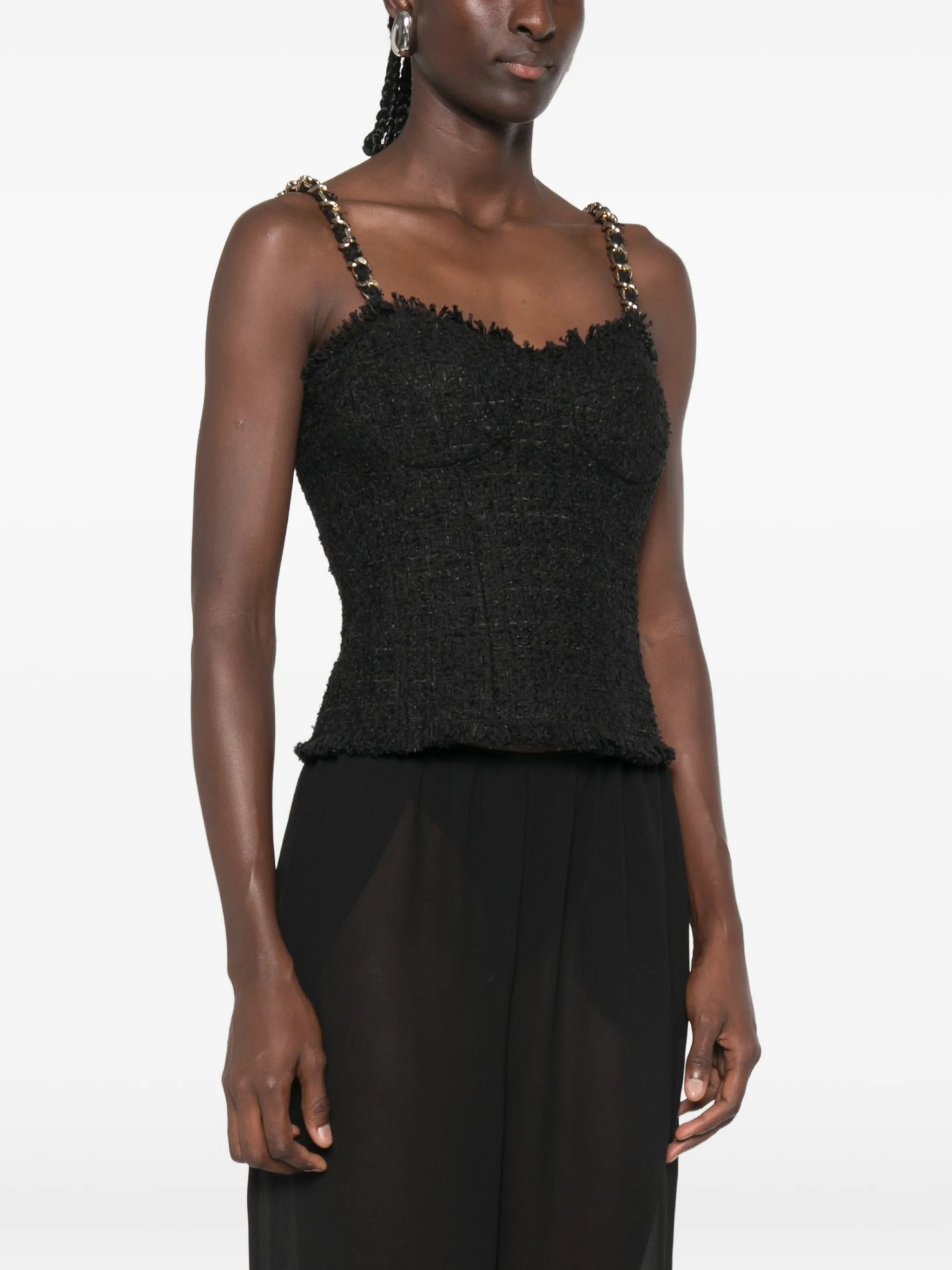 sleeveless tweed chain-link strap top