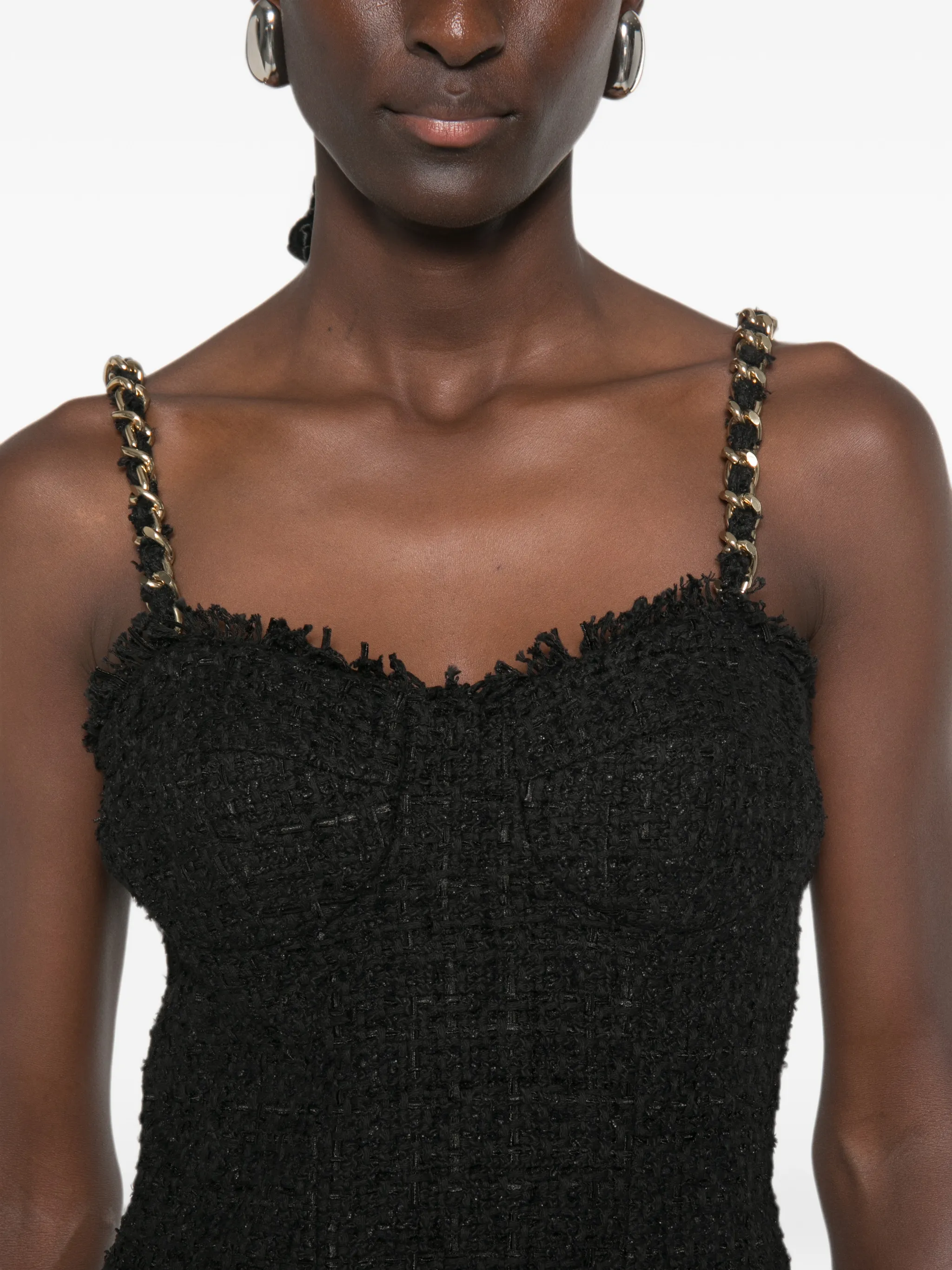 sleeveless tweed chain-link strap top