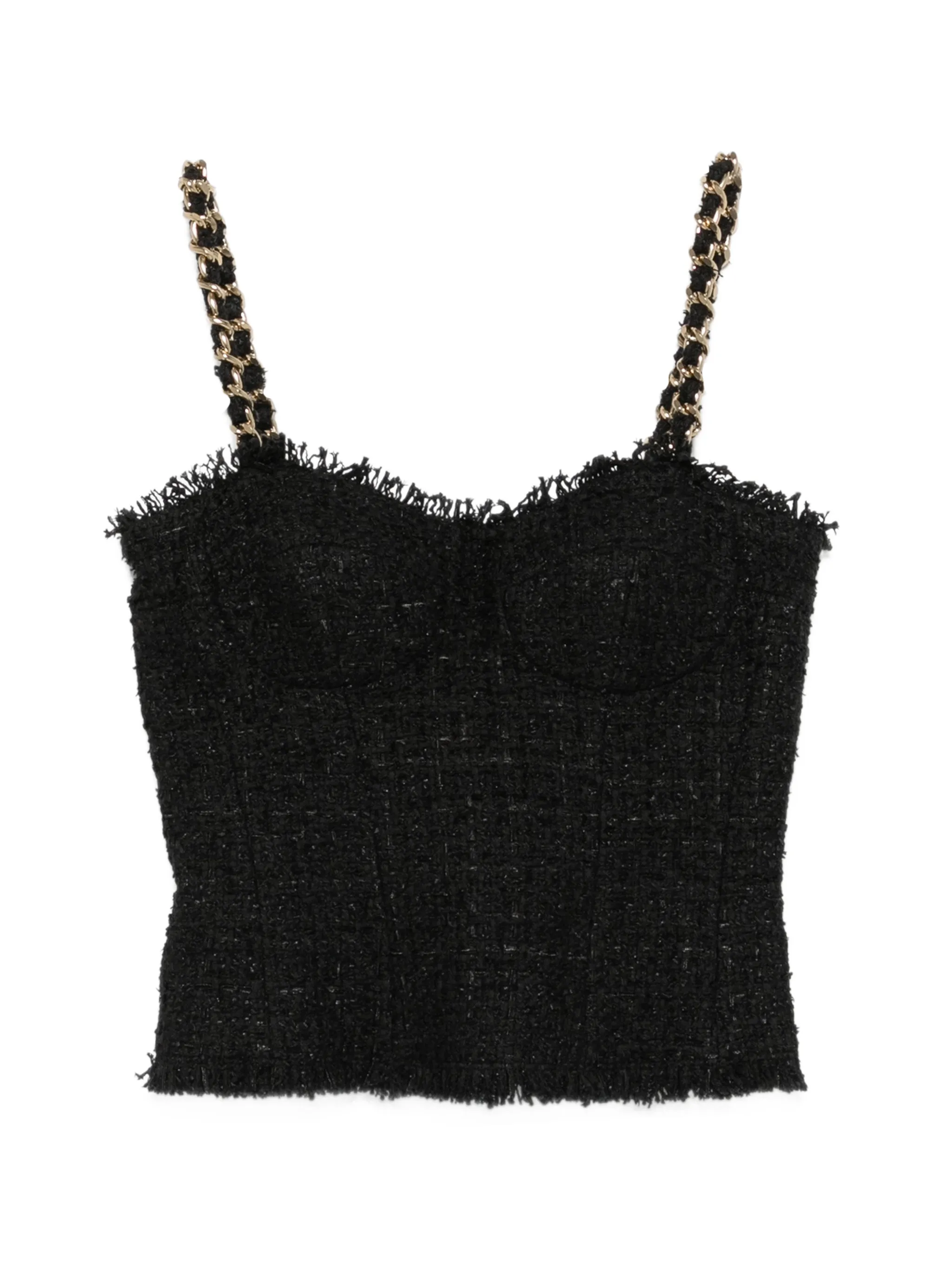 sleeveless tweed chain-link strap top