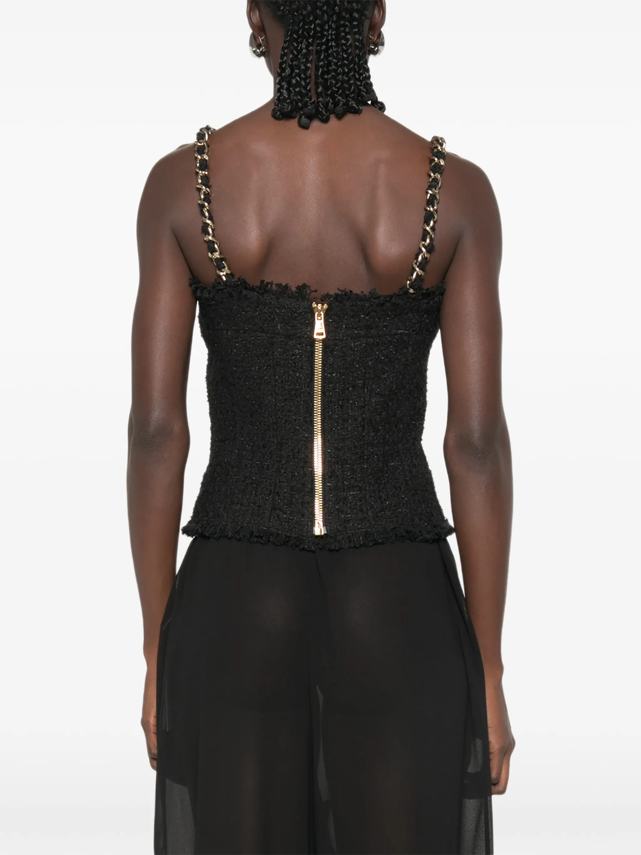 sleeveless tweed chain-link strap top