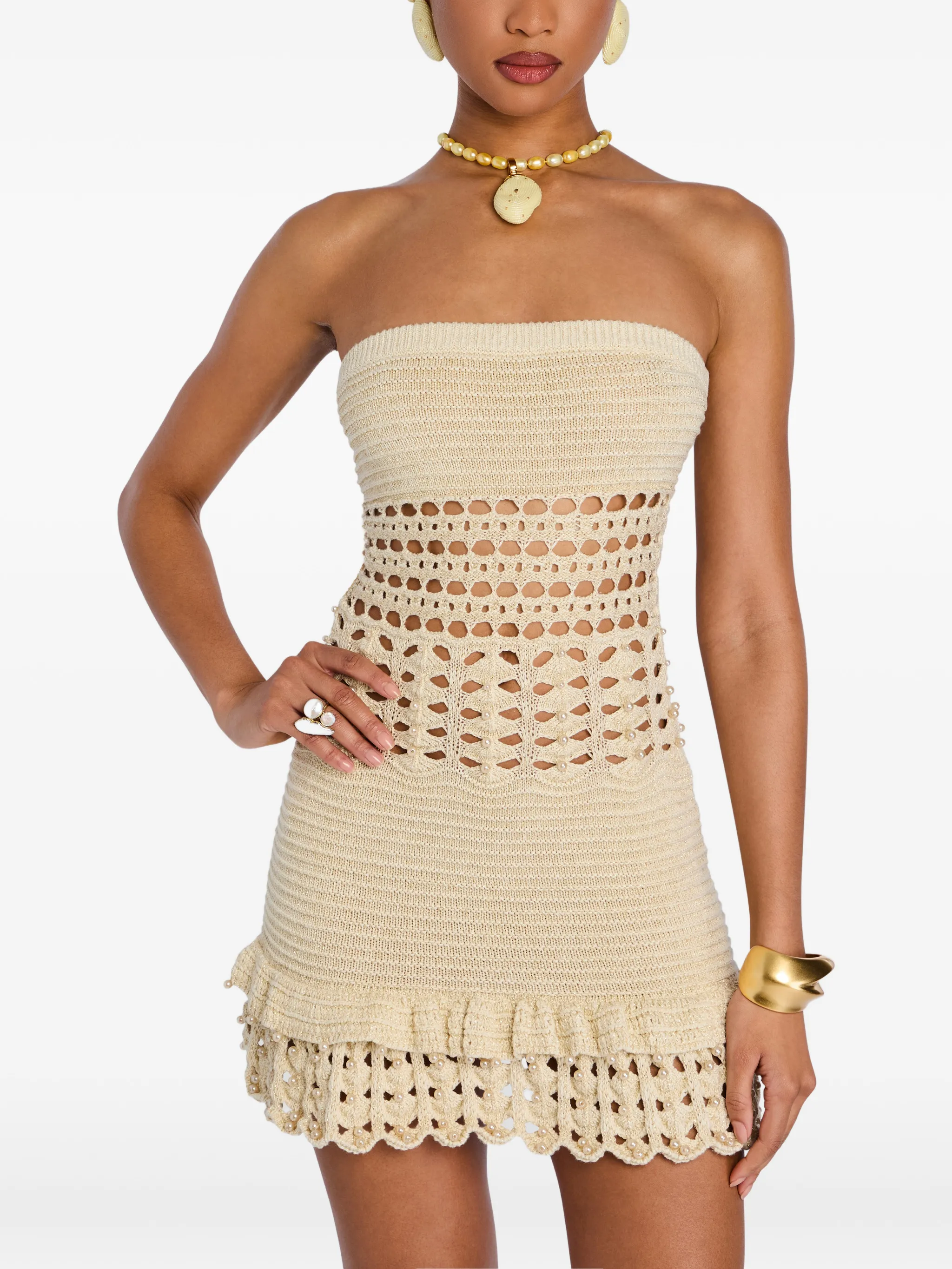 Vali metallic crochet pearl dress