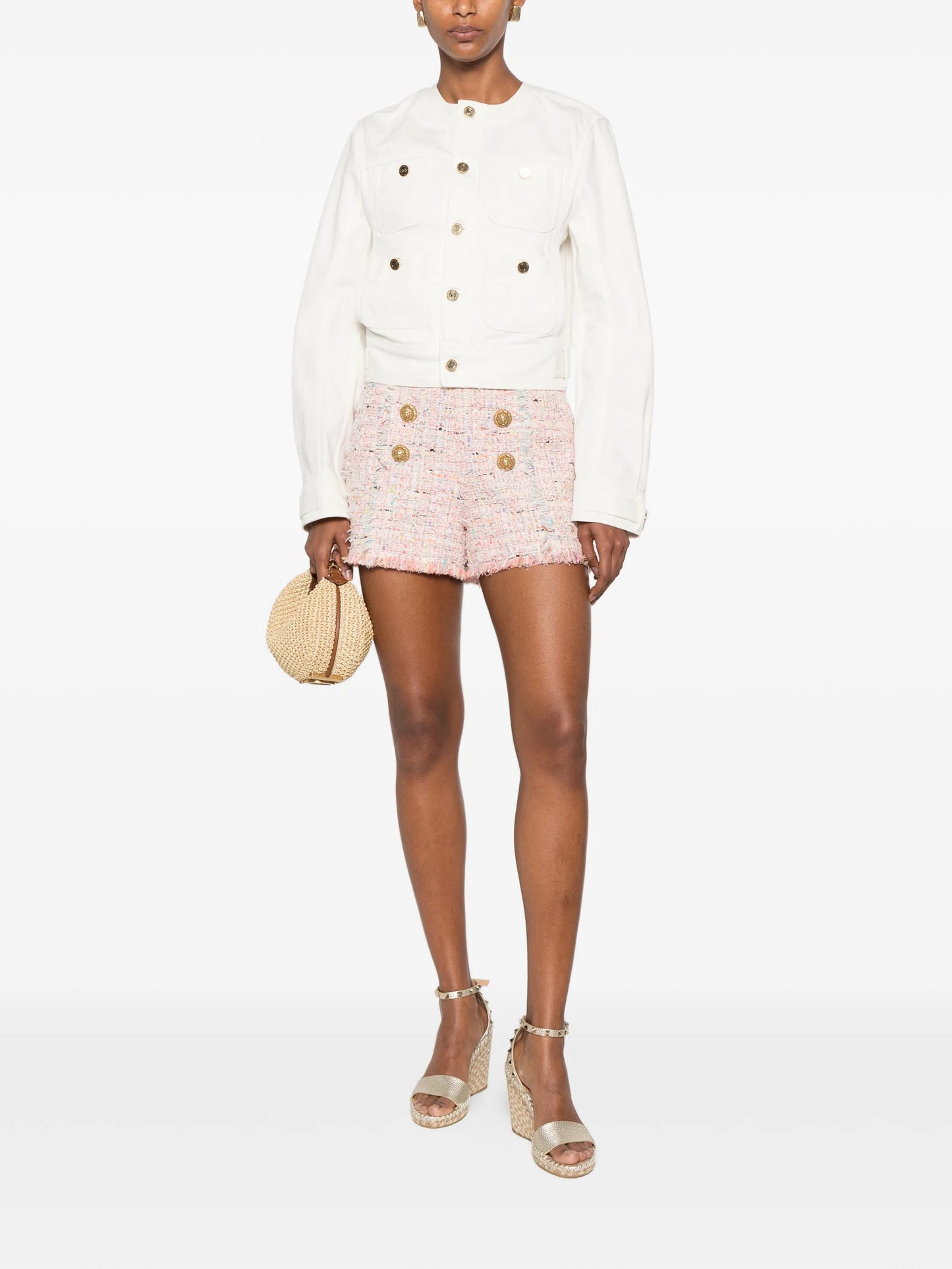 buttoned tweed shorts