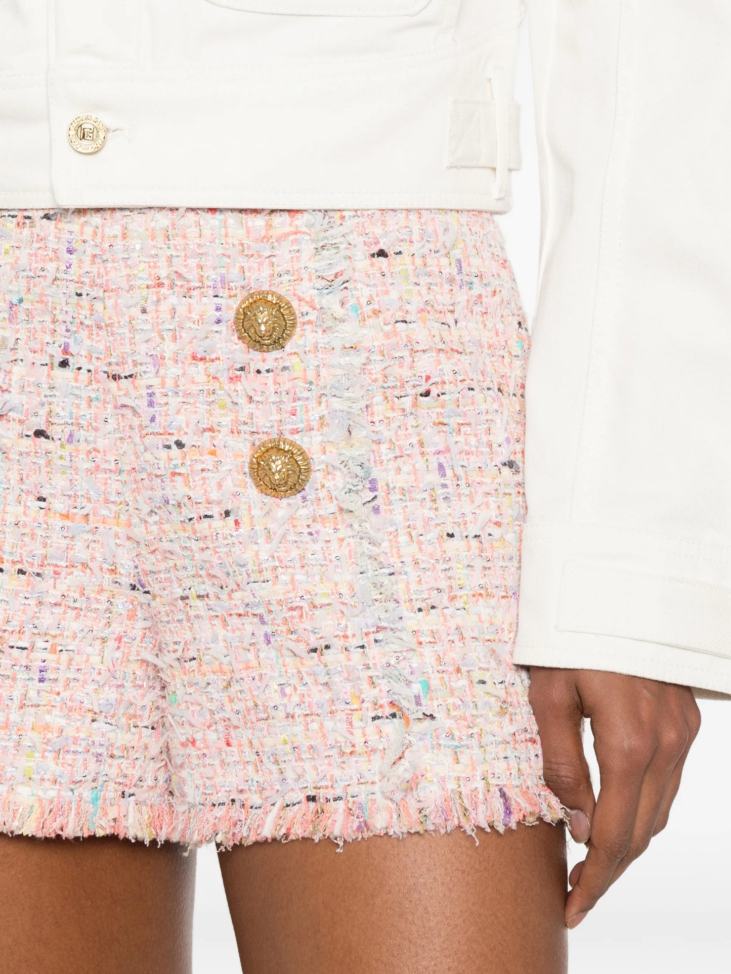 buttoned tweed shorts