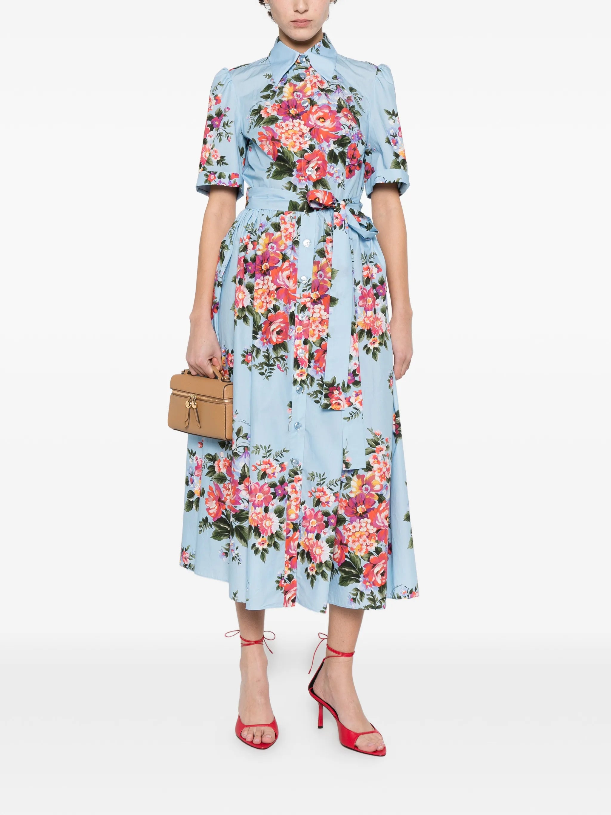 floral-print belted midi dress