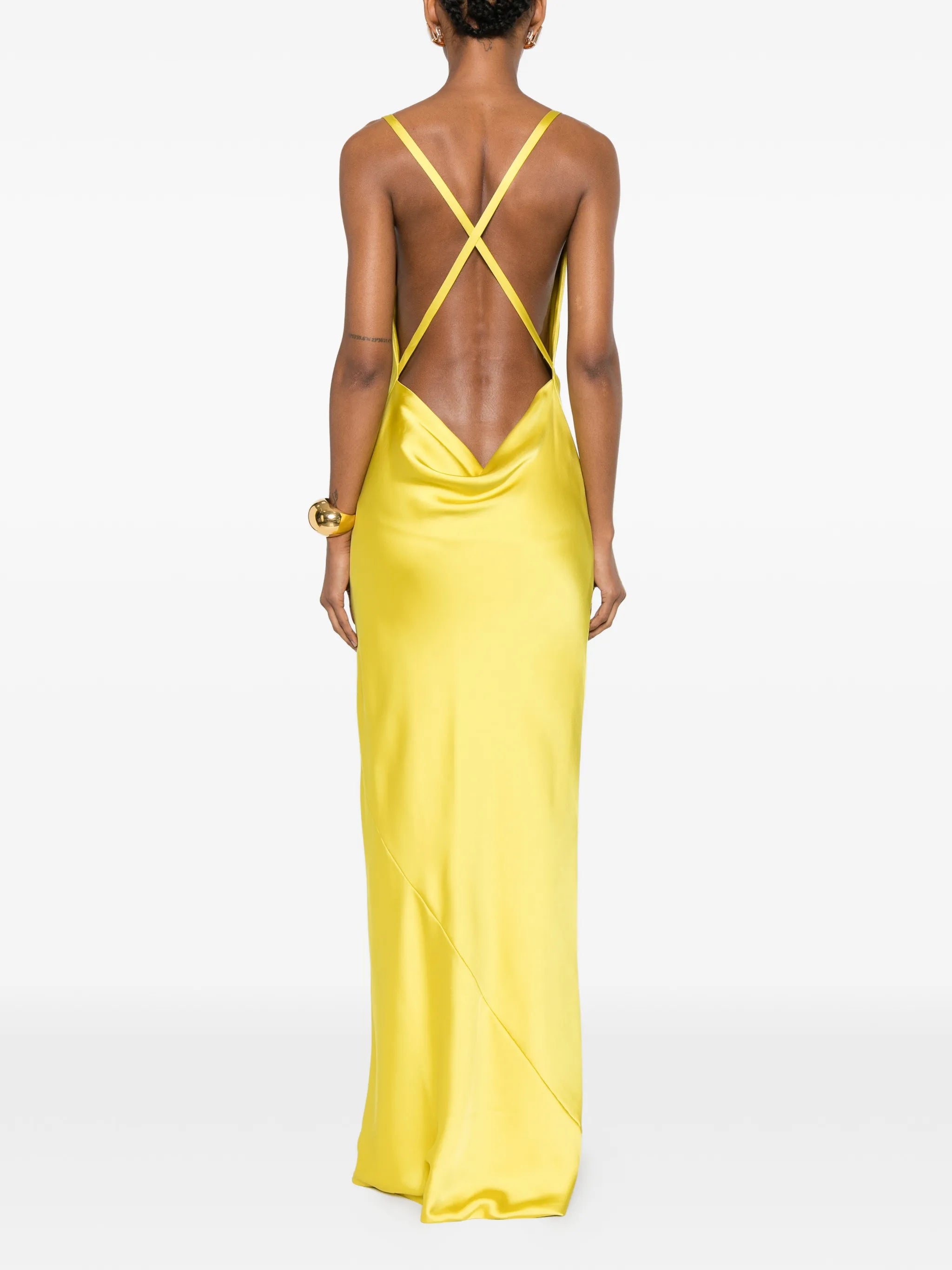 cross-back bias-cut gown