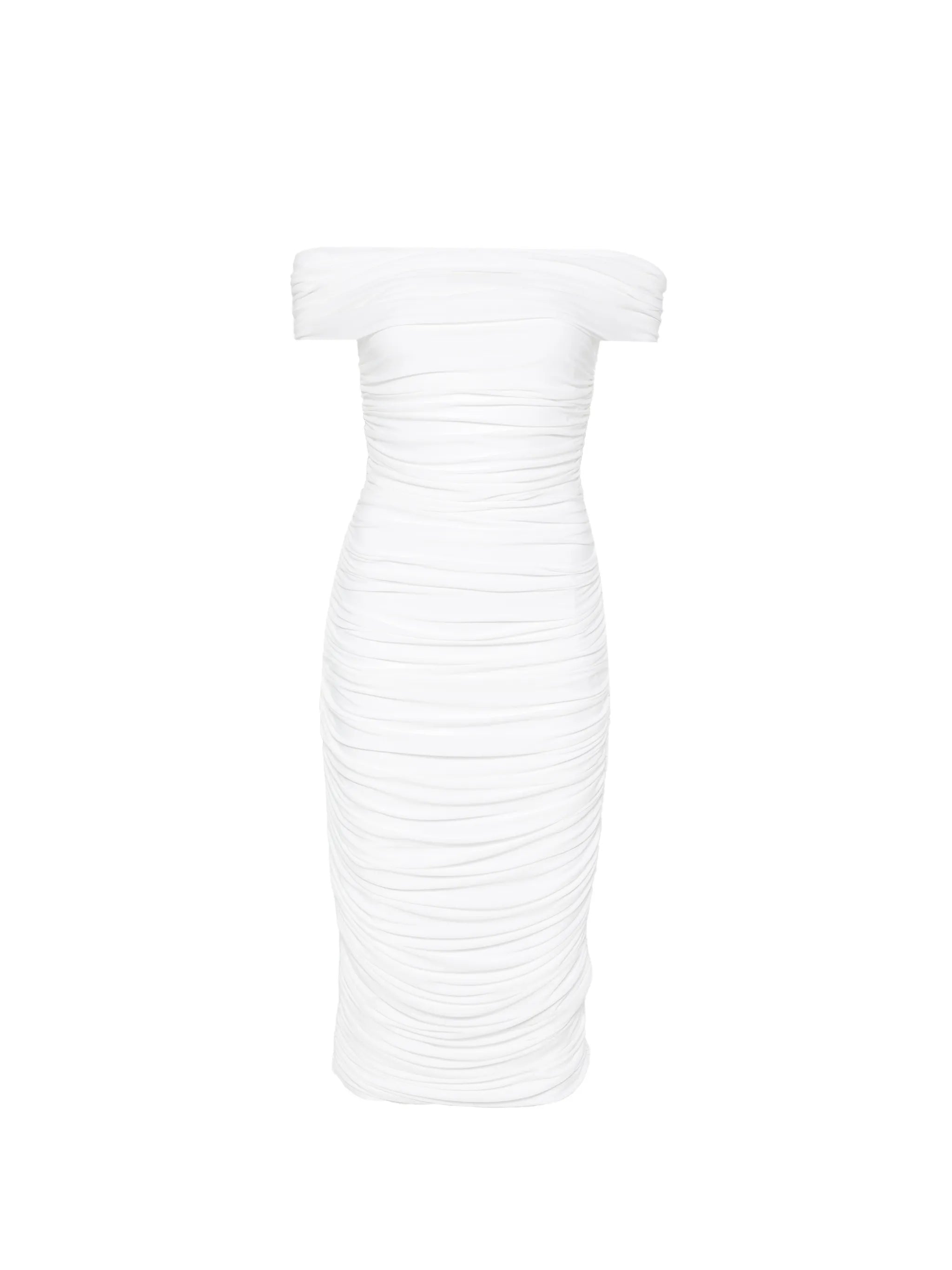 ruched off-the-shoulder midi dress