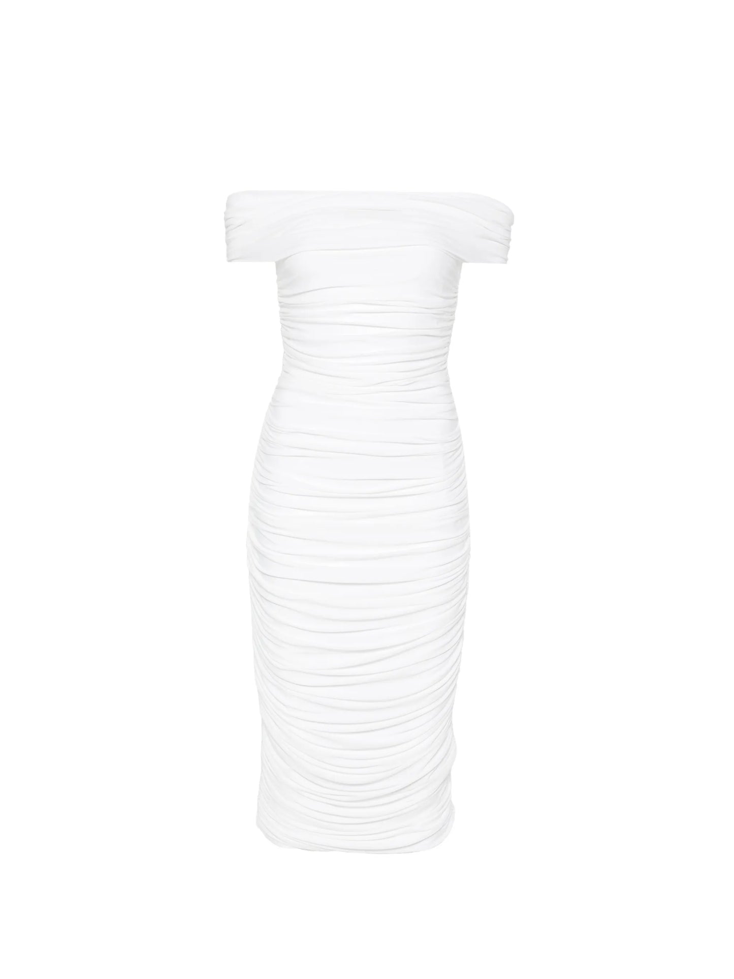 ruched off-the-shoulder midi dress