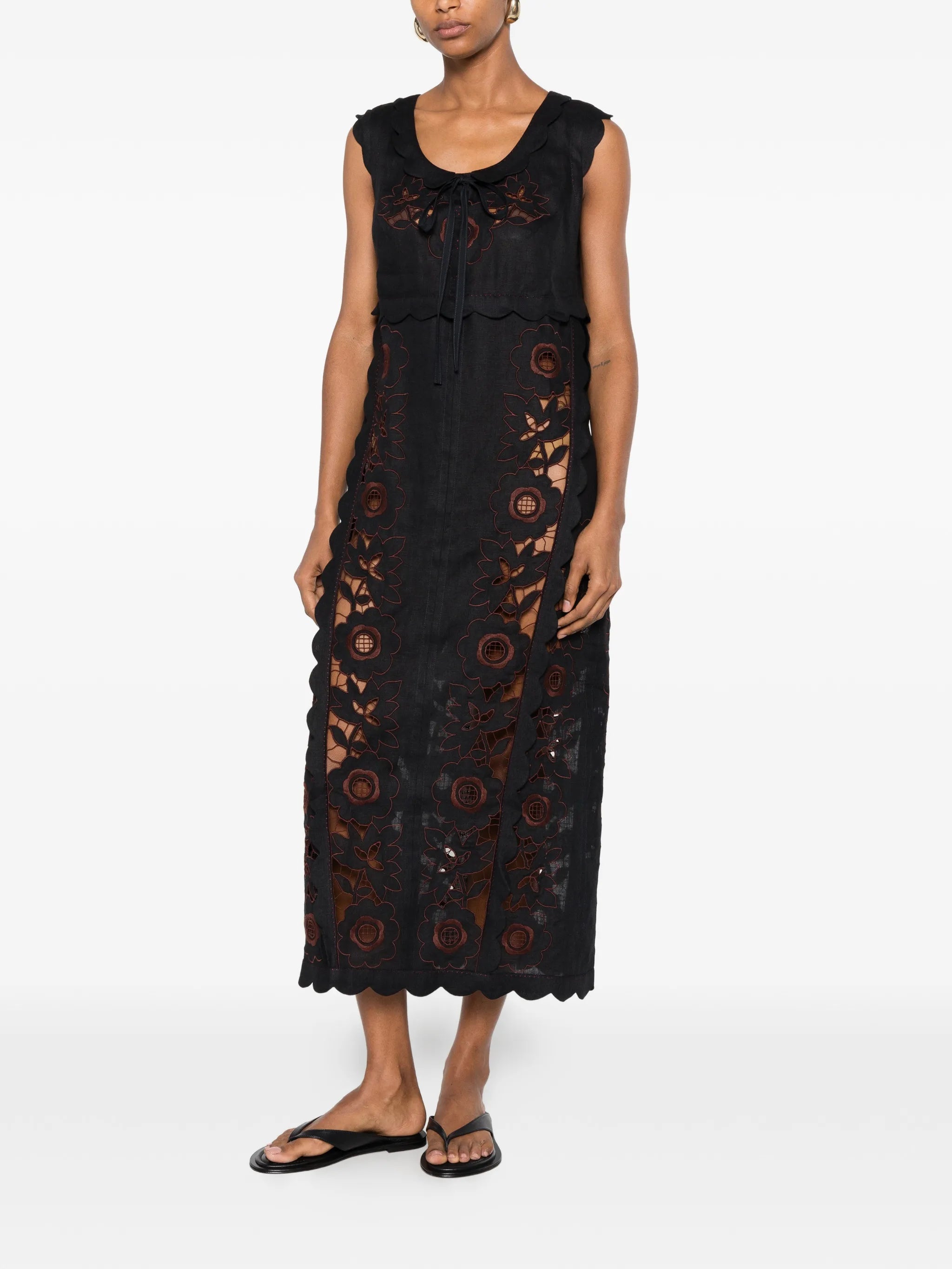 Vanina floral-embroidered midi dress