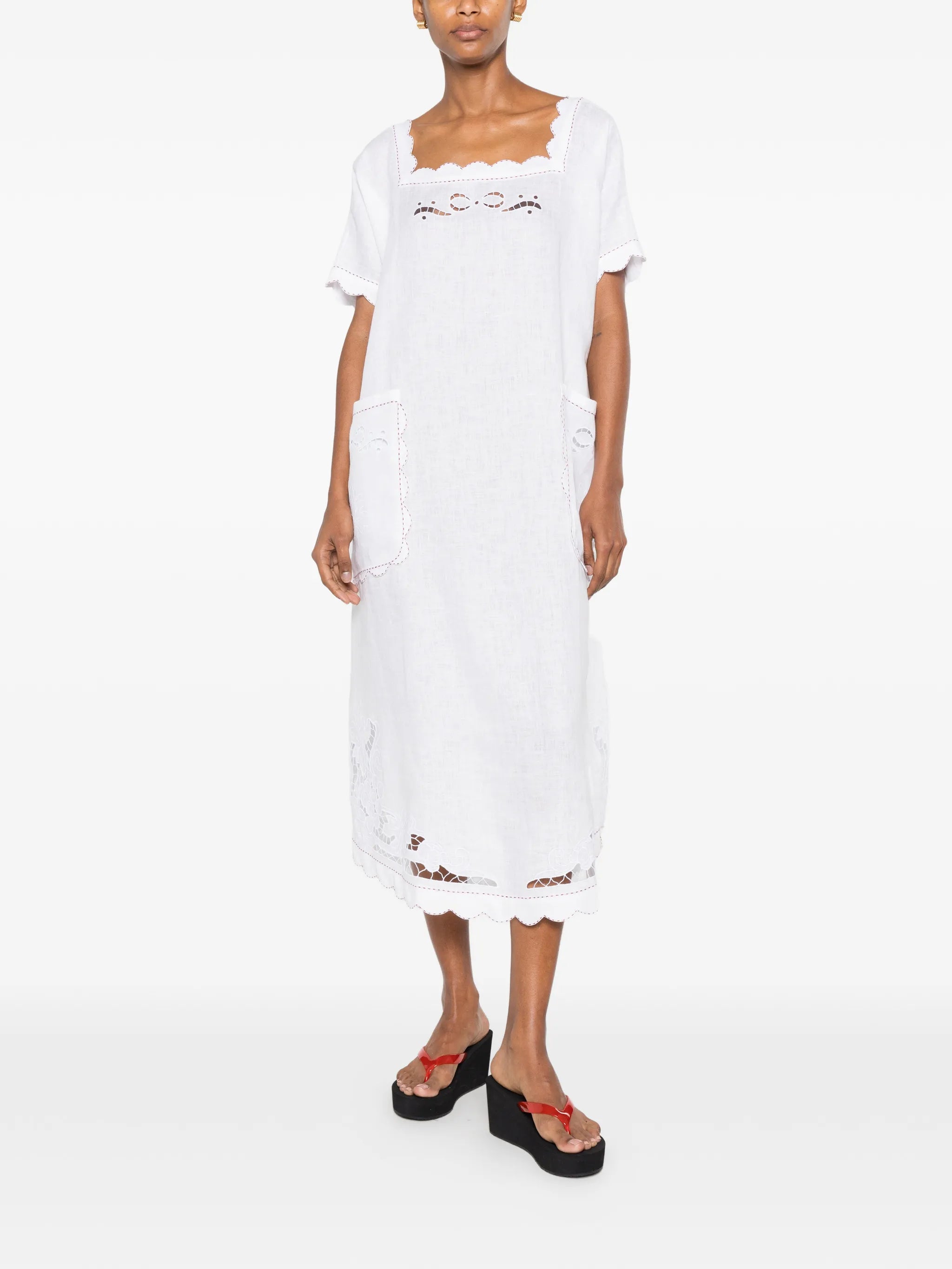 Formentera scalloped-edge midi dress