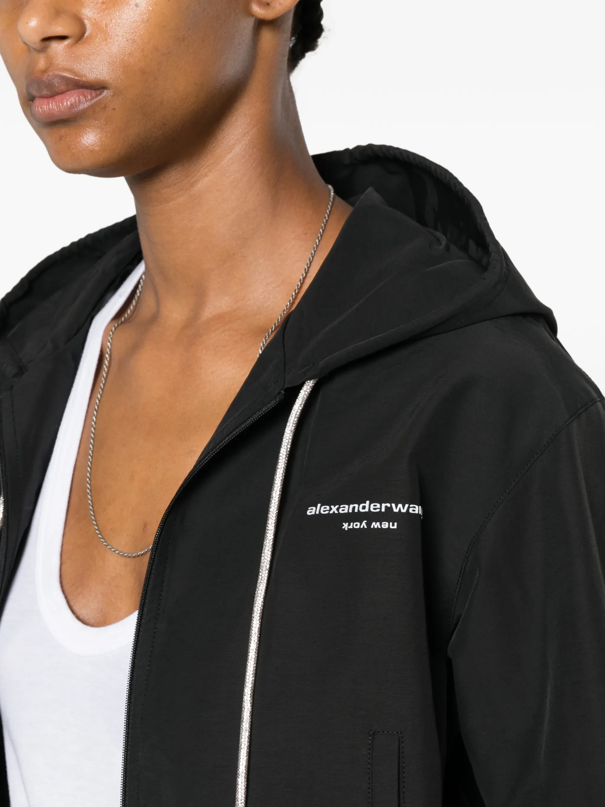 crystal drawcord hoodie jacket