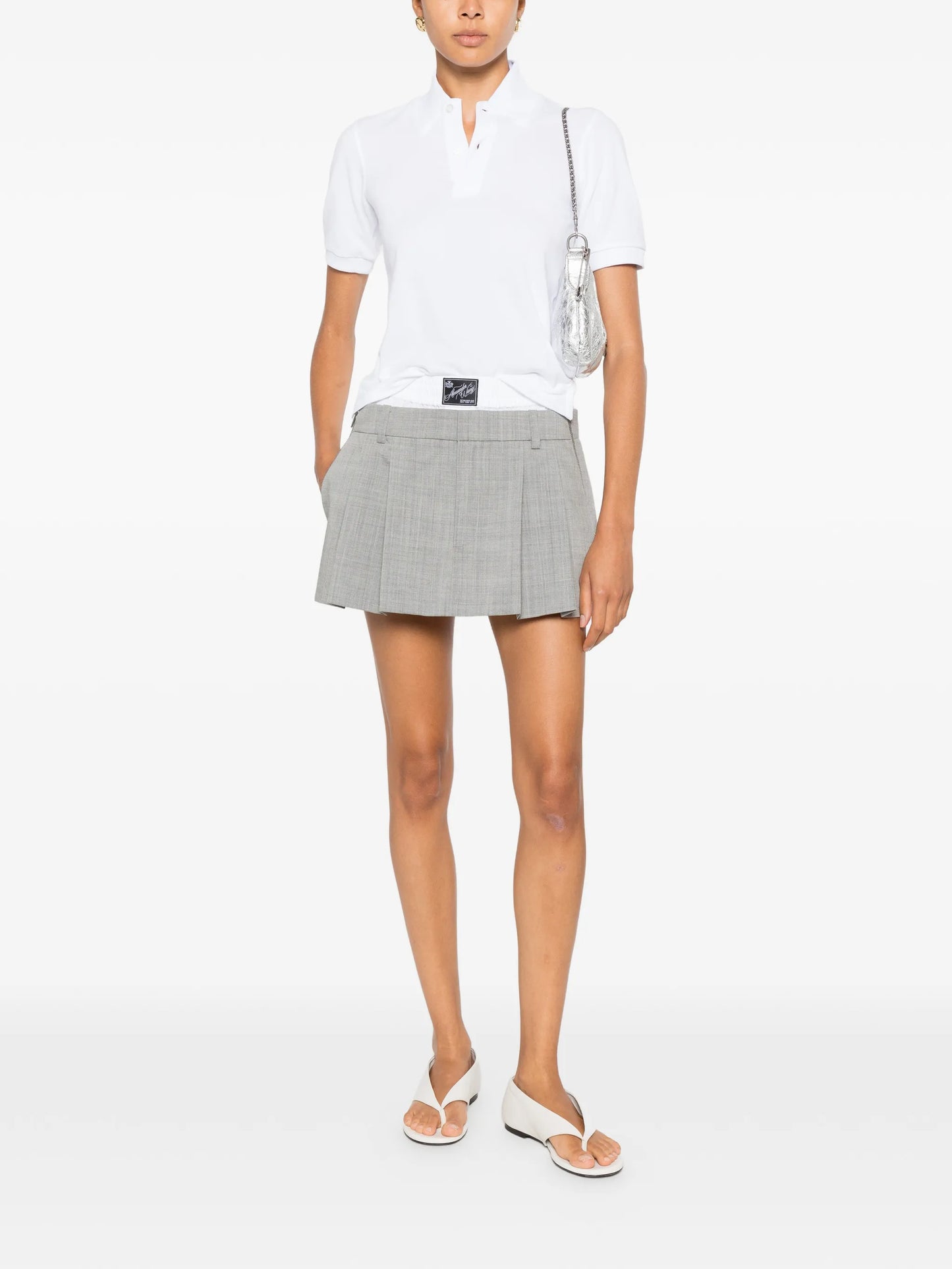 pleated layered-waistband mini skirt