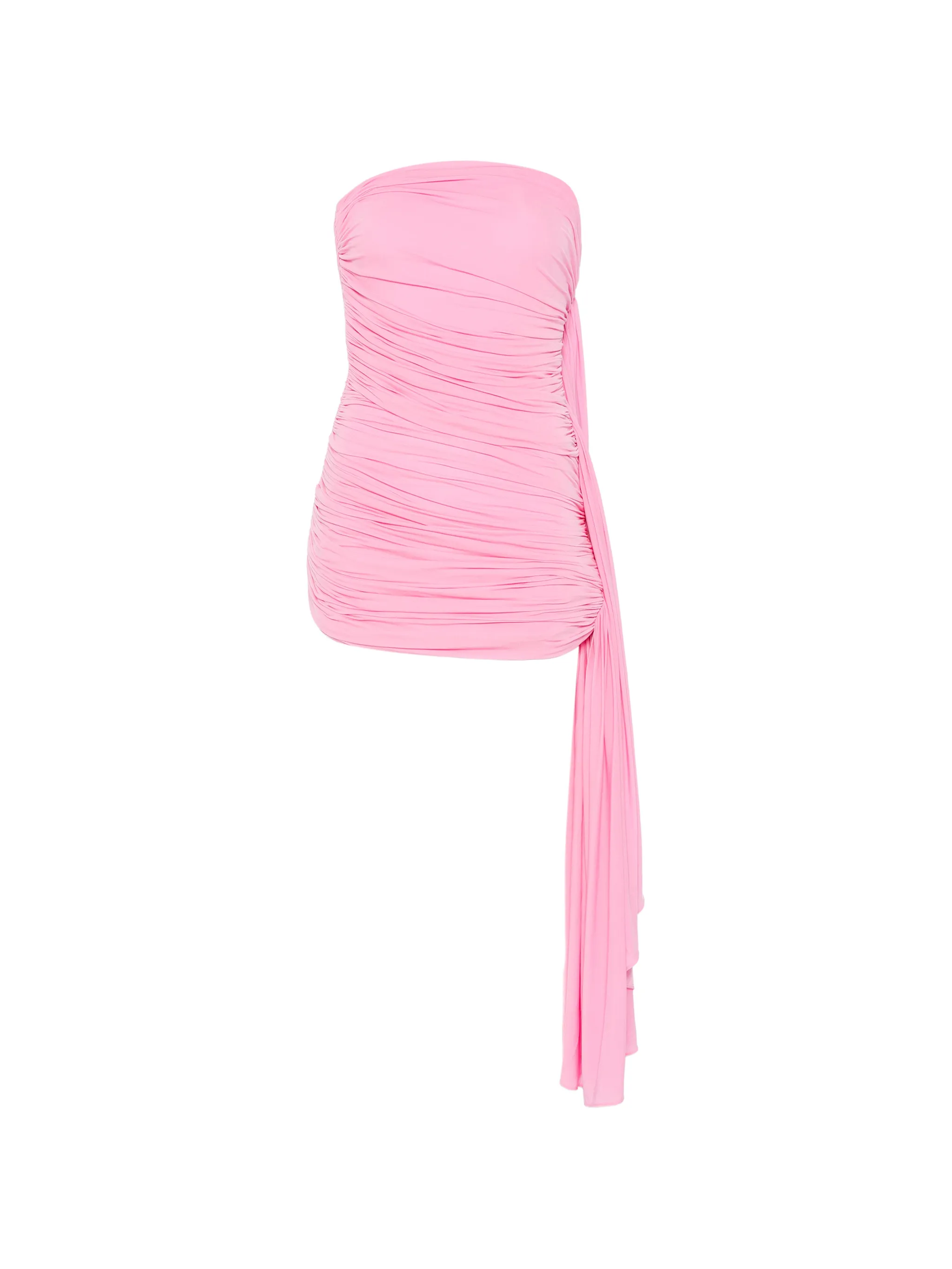 asymmetric ruched strapless mini dress