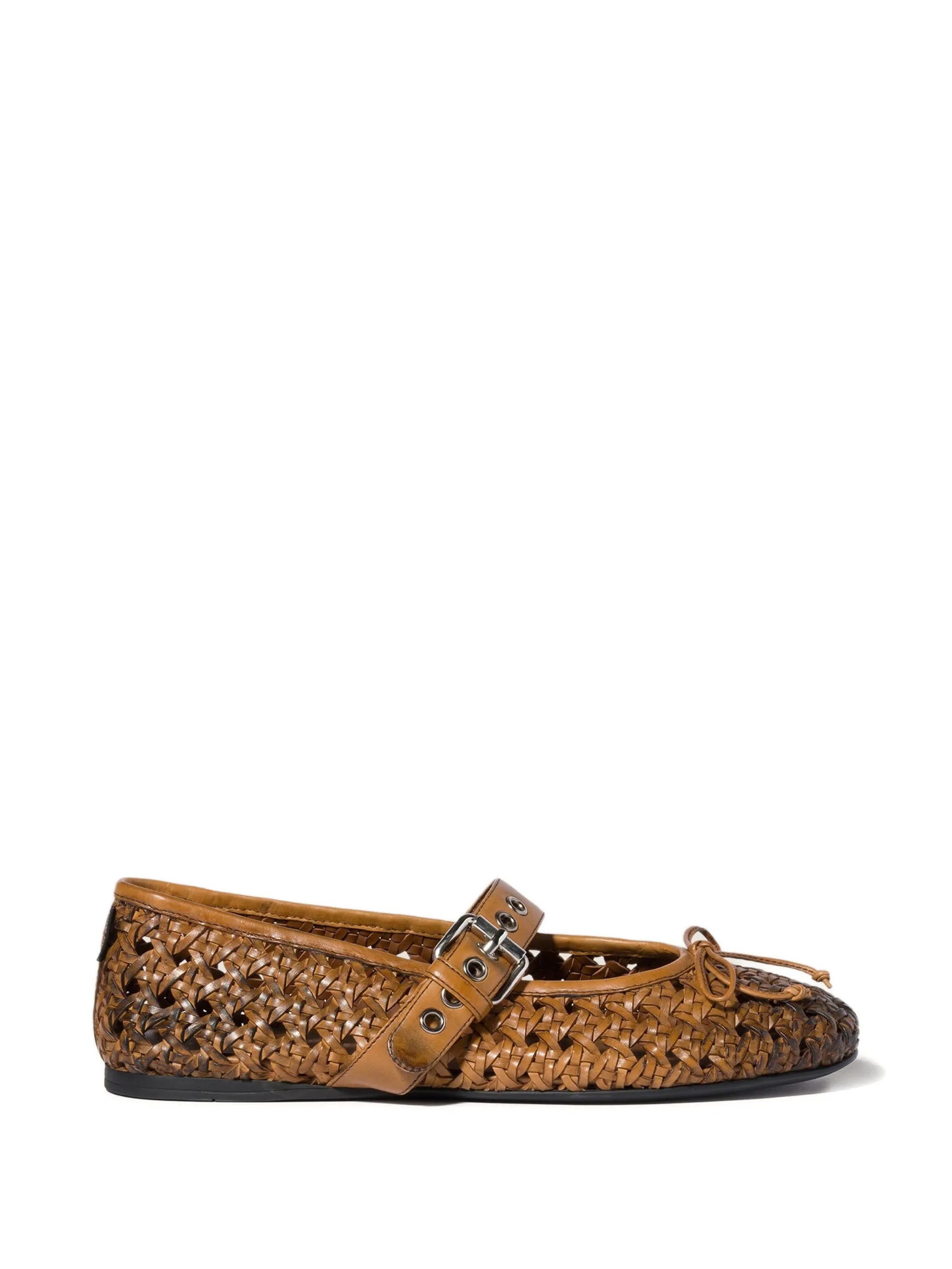 Woven leather ballerinas with strap and buckle