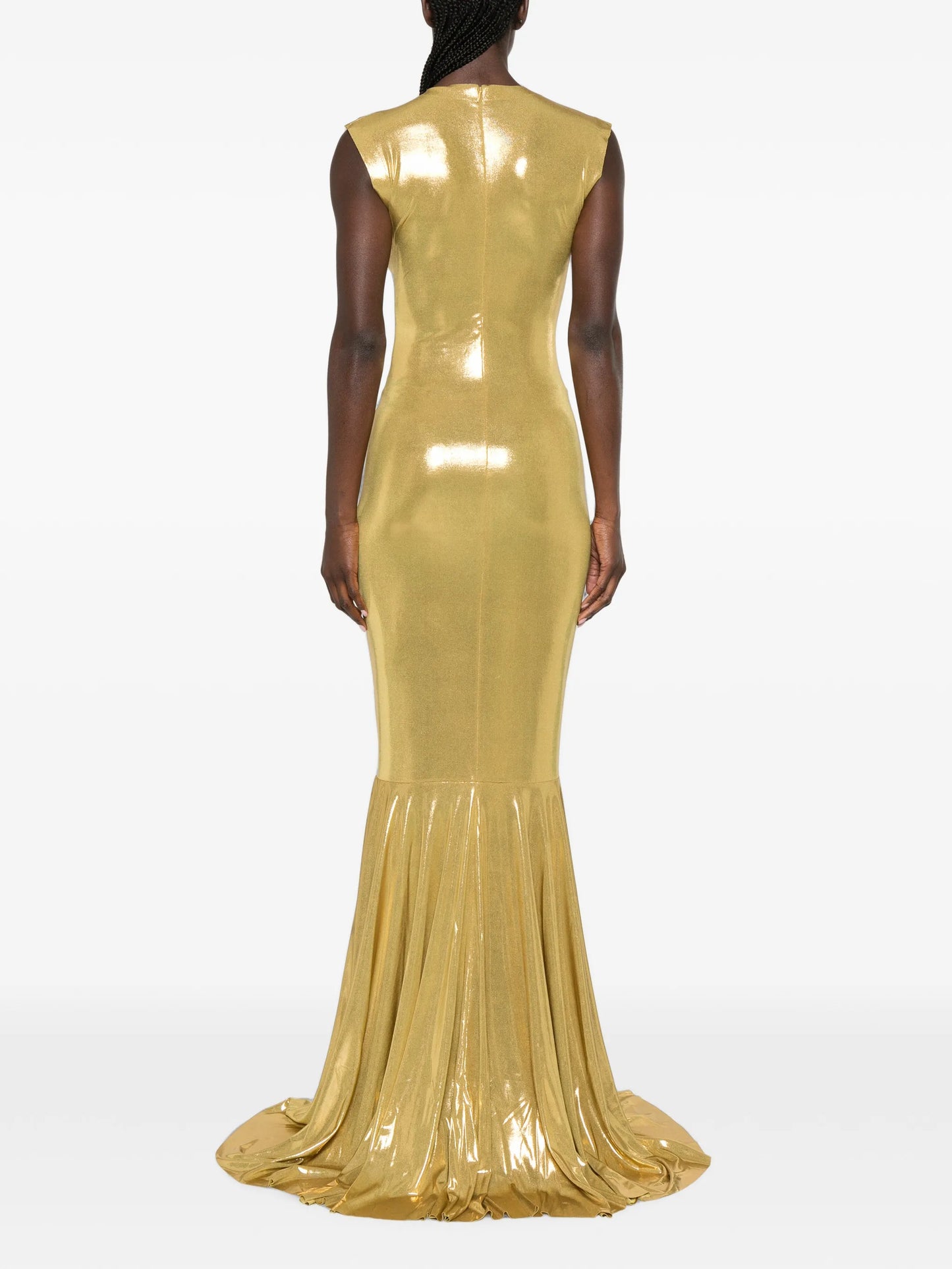 shirred fishtail maxi dress
