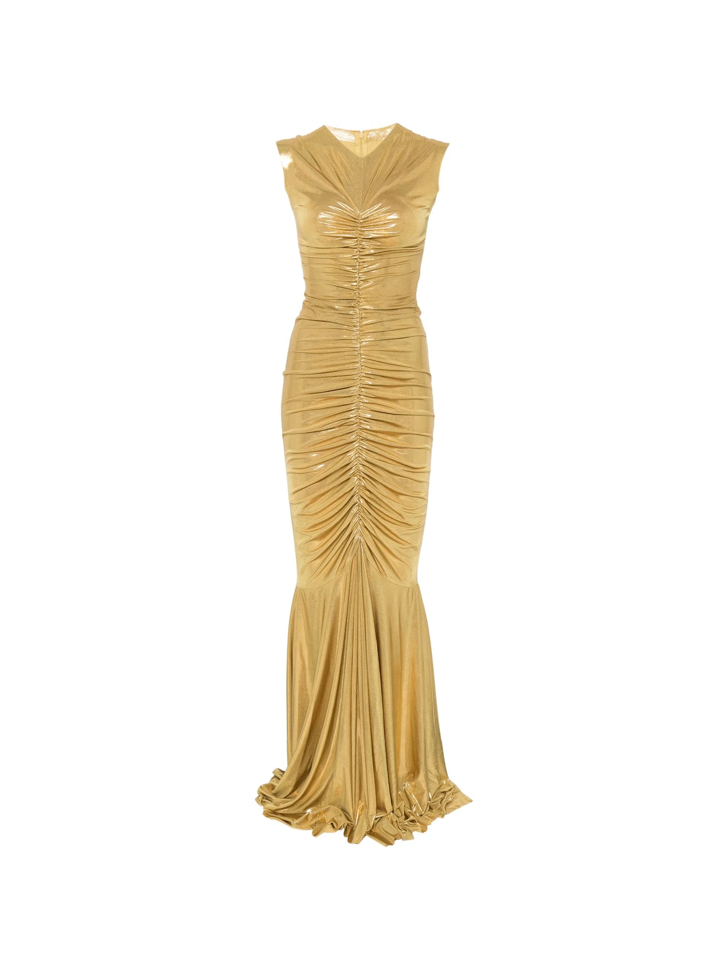 shirred fishtail maxi dress
