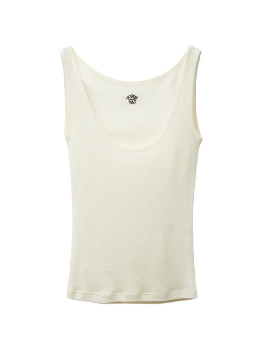 embroidered ribbed wool tank top