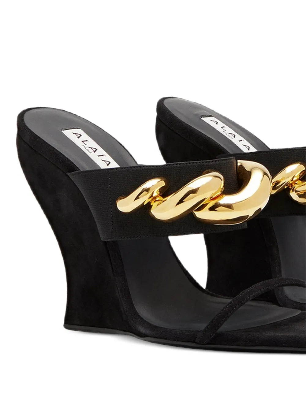 chain-detail wedge mules