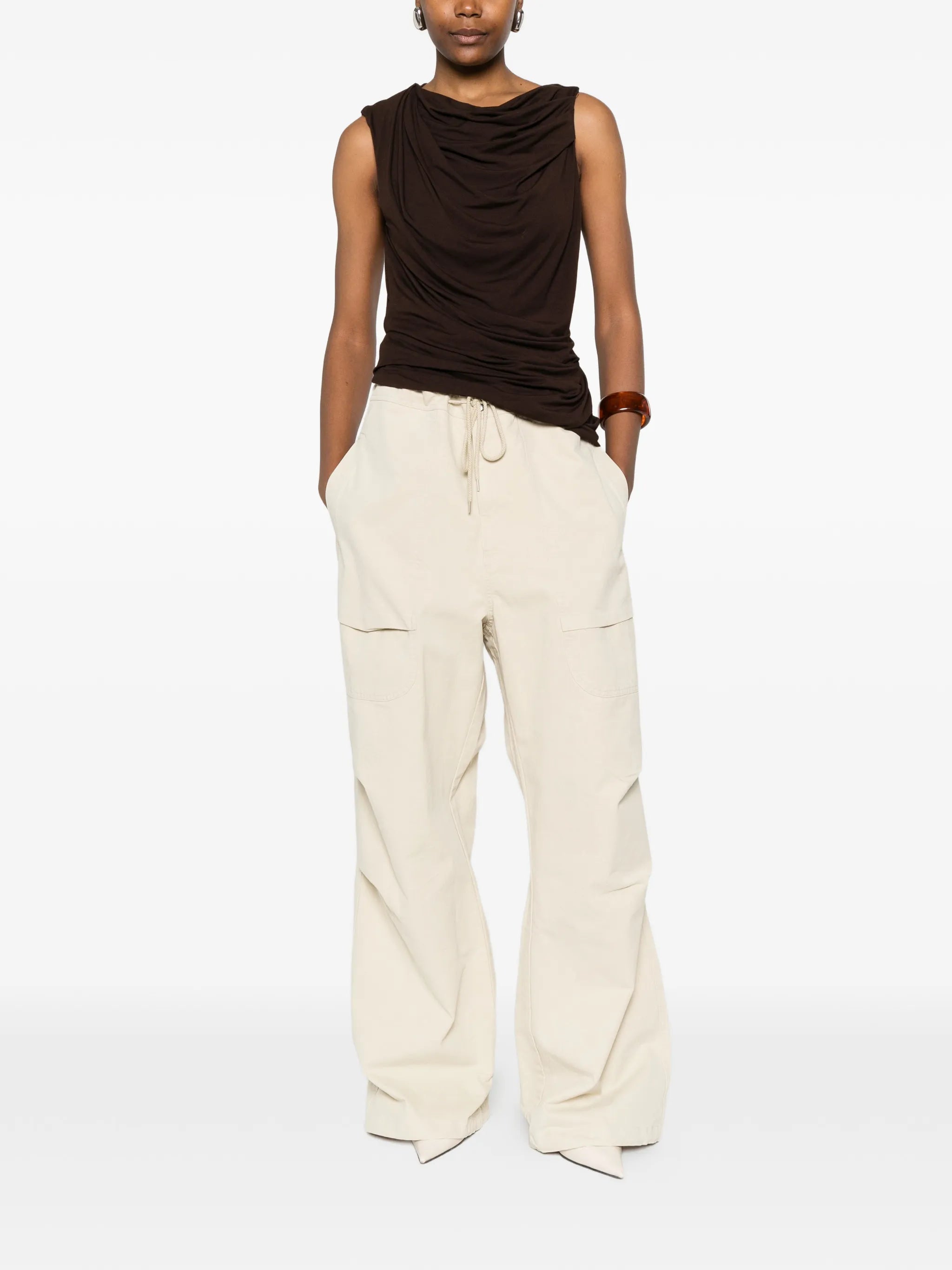 draped sleeveless top