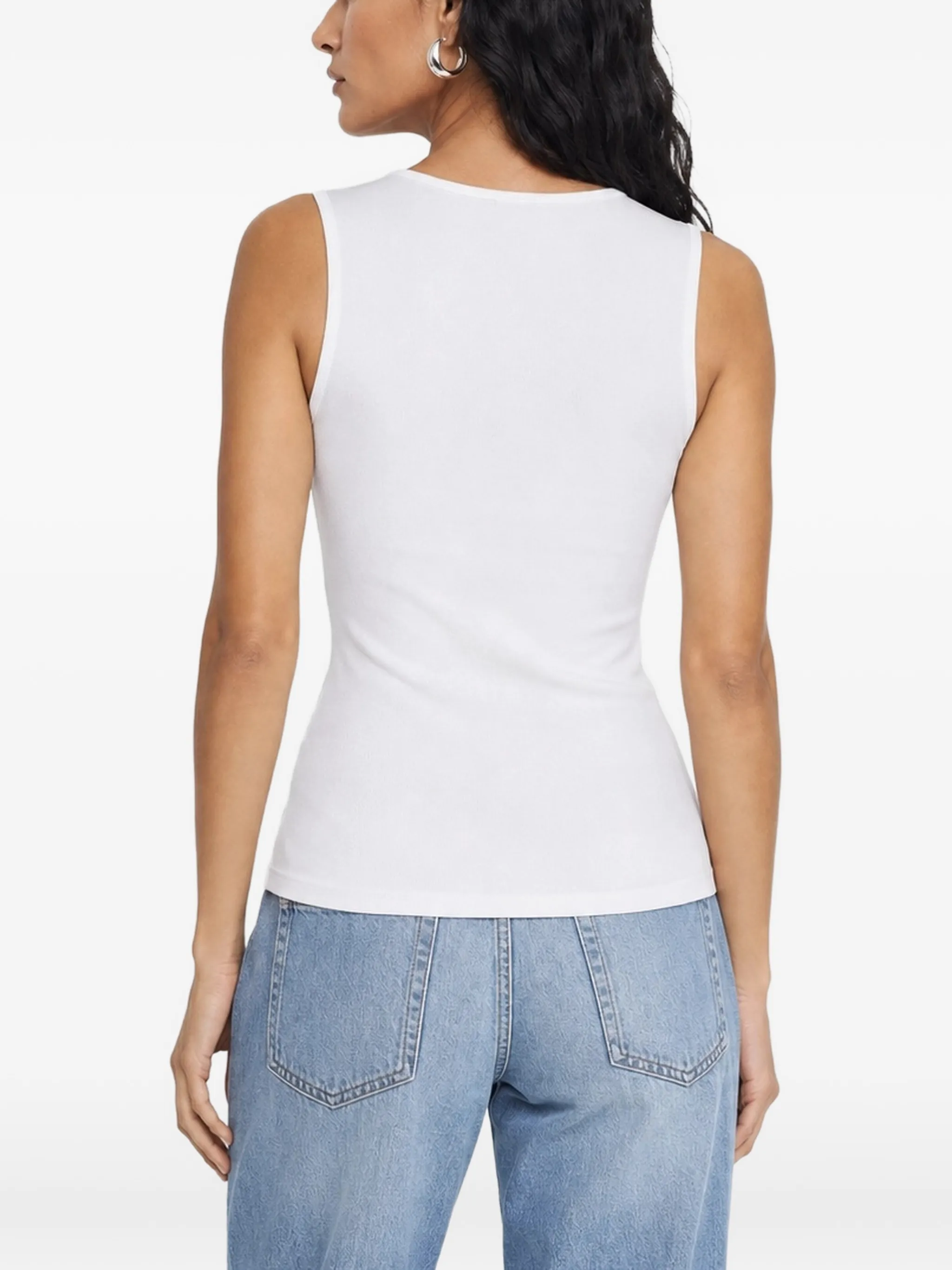 ribbed tank top with embroidery and rhinestones