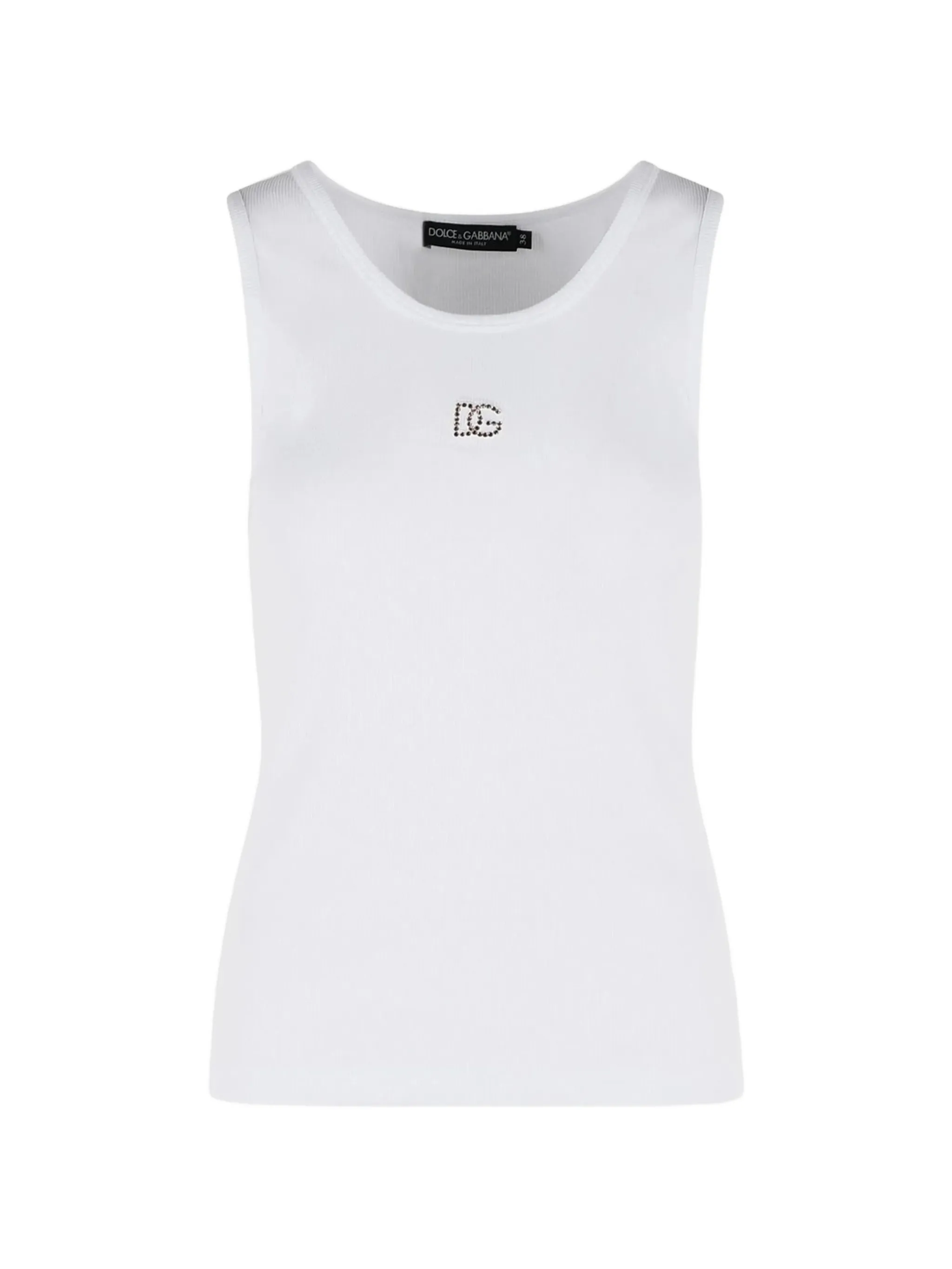 ribbed tank top with embroidery and rhinestones