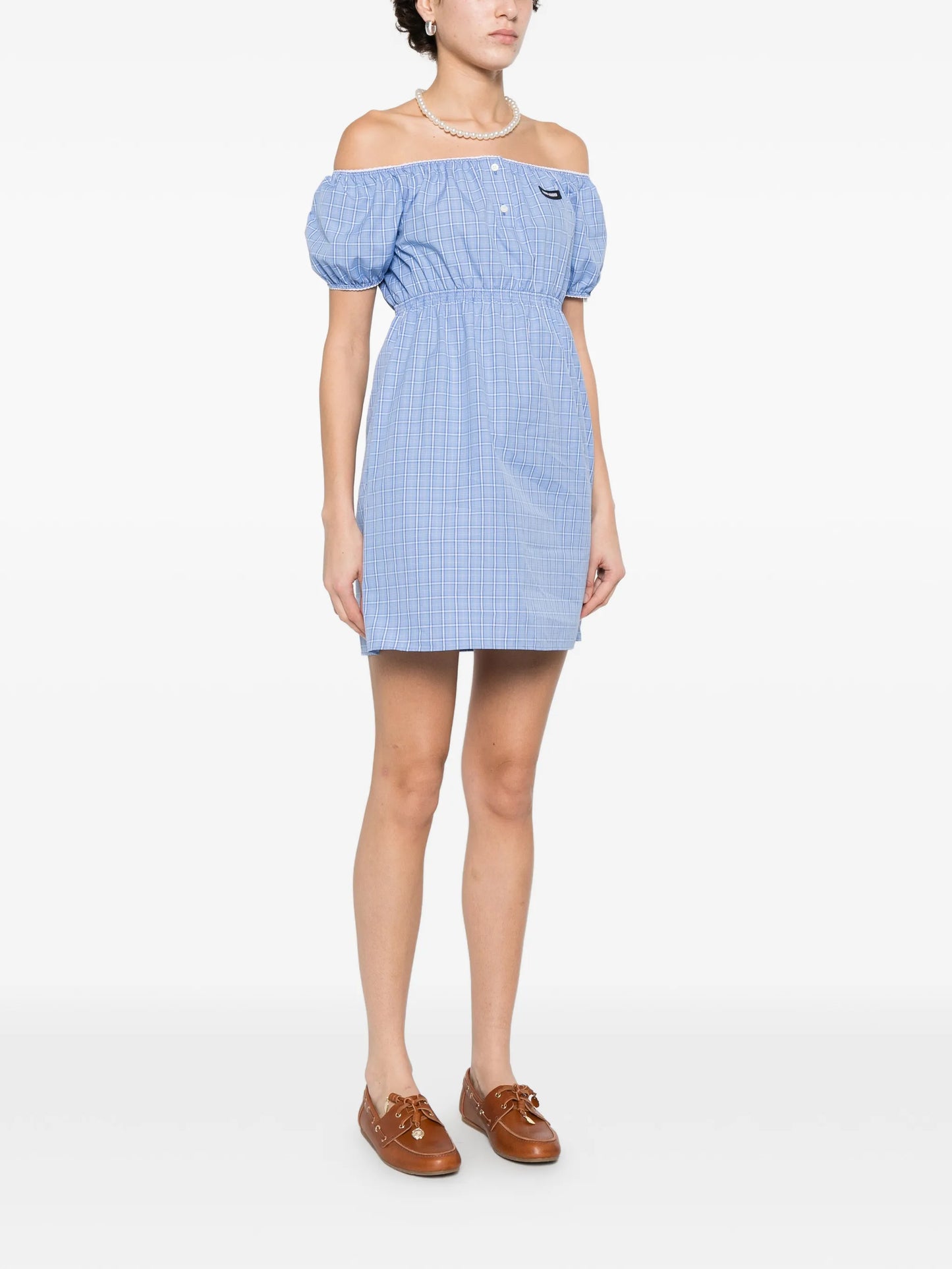 plaid-pattern mini dress