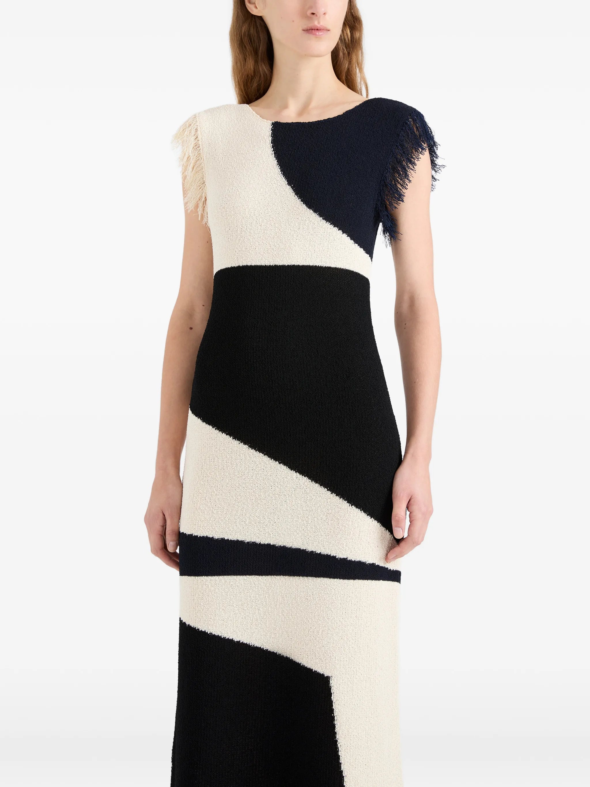 Saskia fringe-trimmed intarsia midi dress