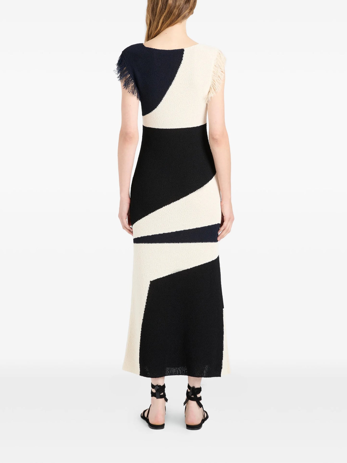 Saskia fringe-trimmed intarsia midi dress