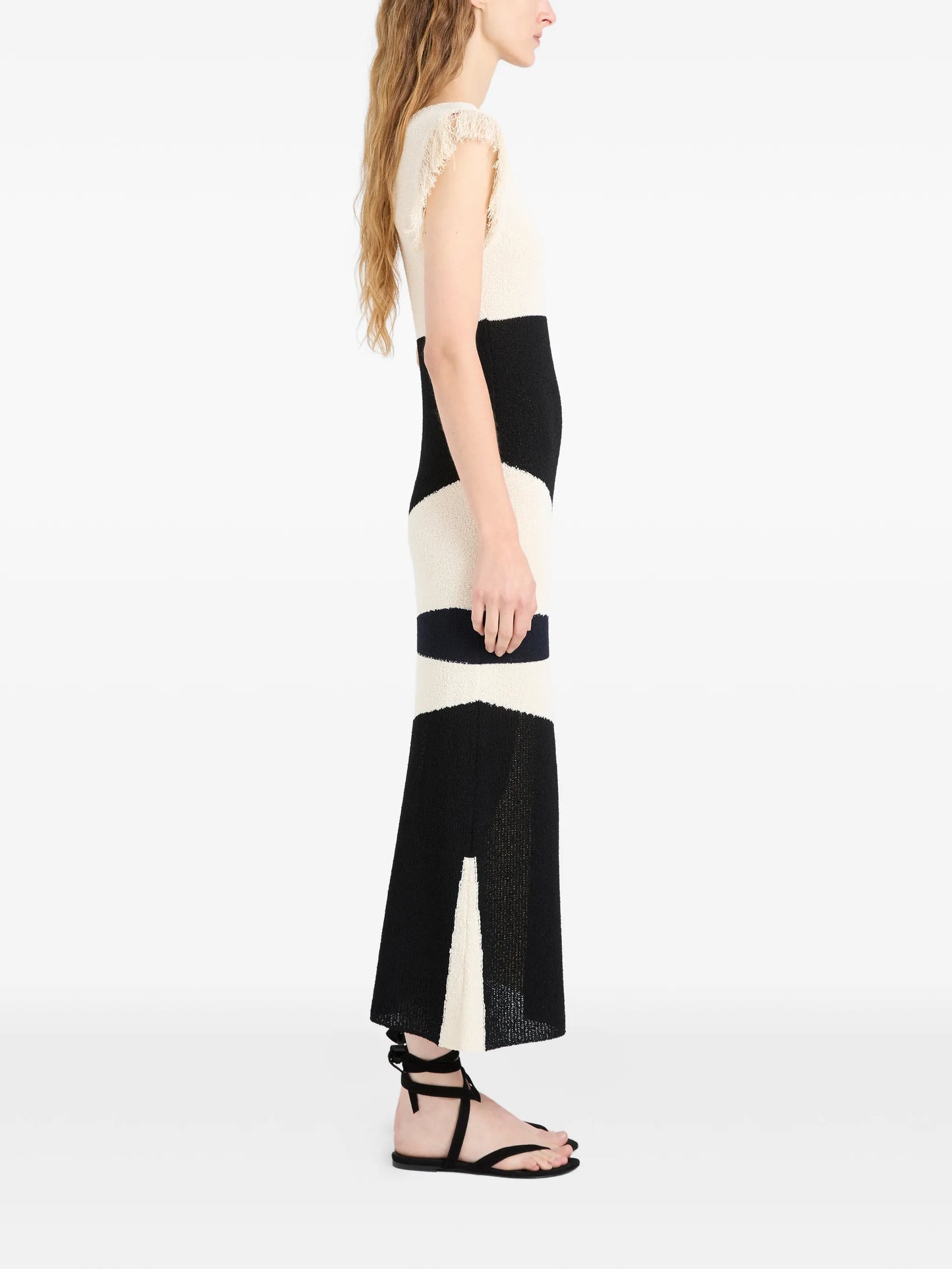 Saskia fringe-trimmed intarsia midi dress