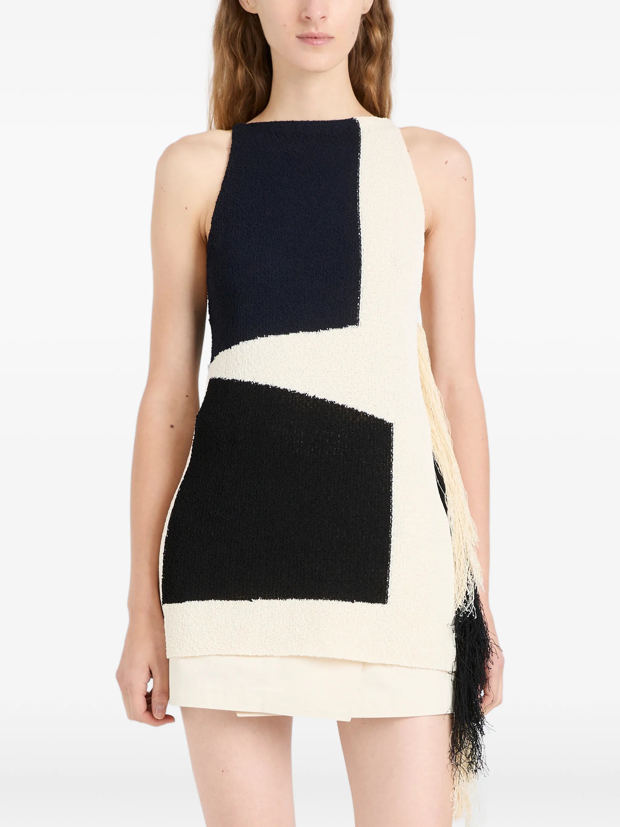 Saskia fringe-trimmed intarsia-knit top
